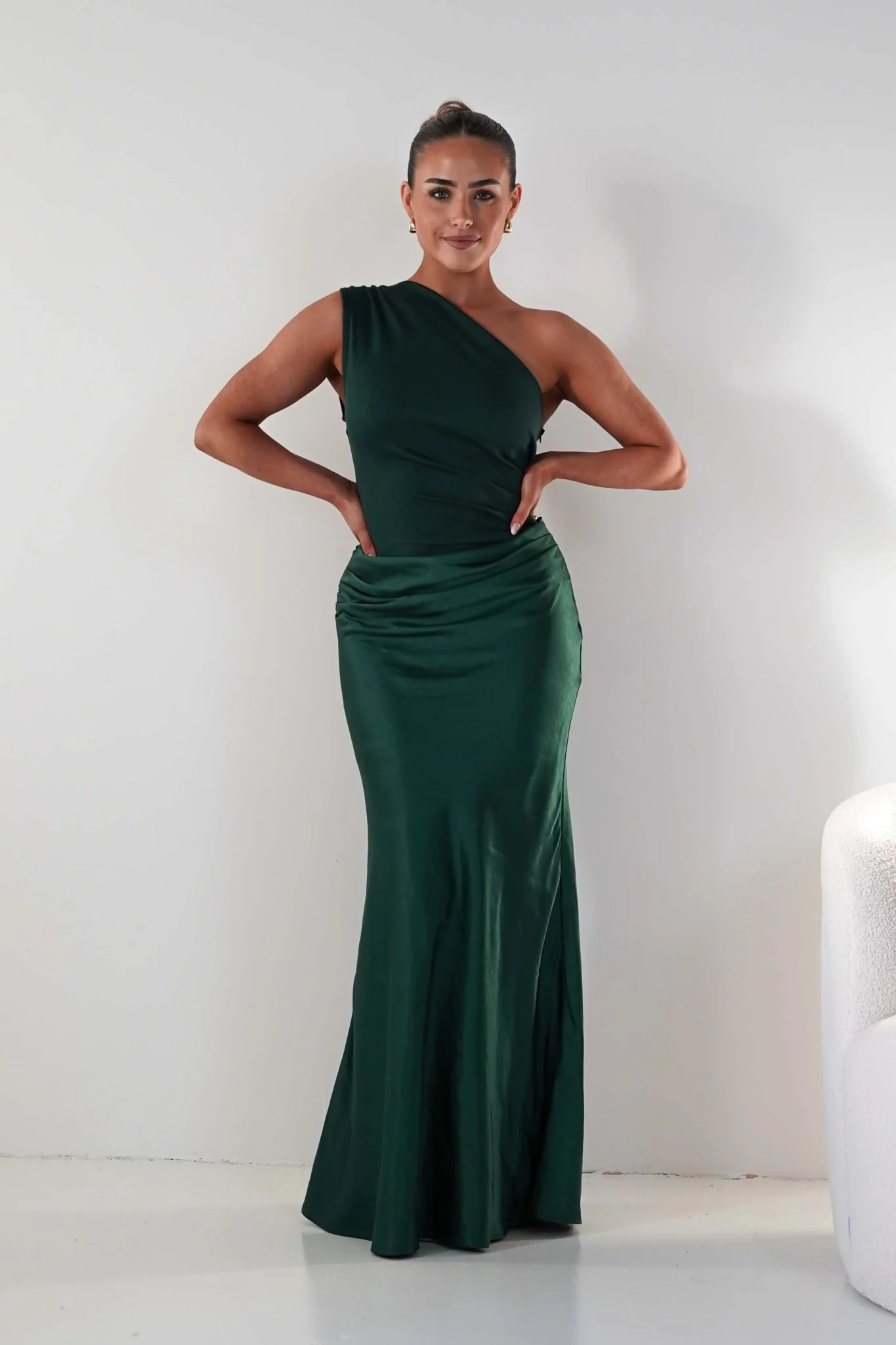 Kashia Draped Satin Maxi Dress | Emerald Green - Image 3