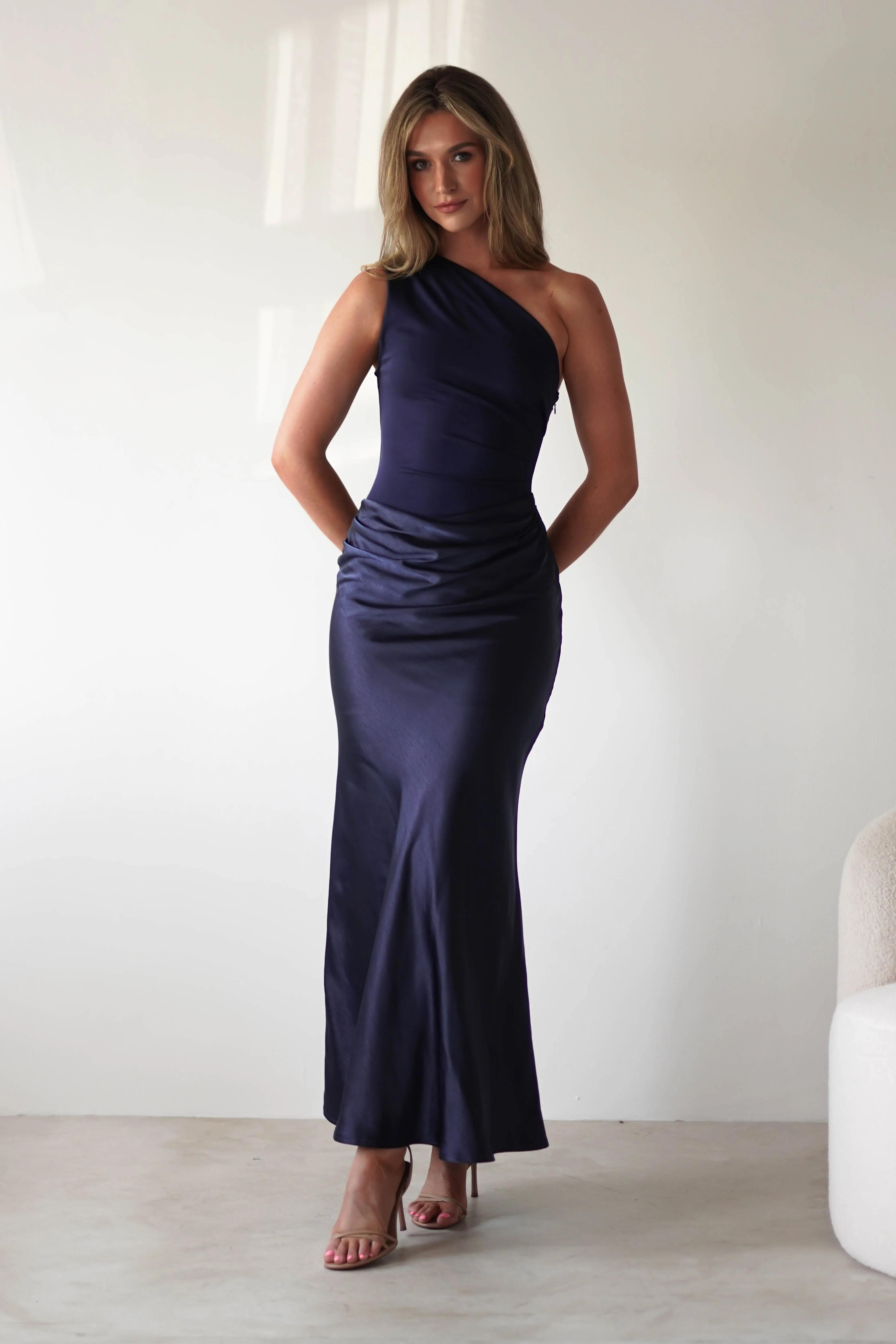 Kashia Draped Satin Maxi Dress | Navy - Image 4