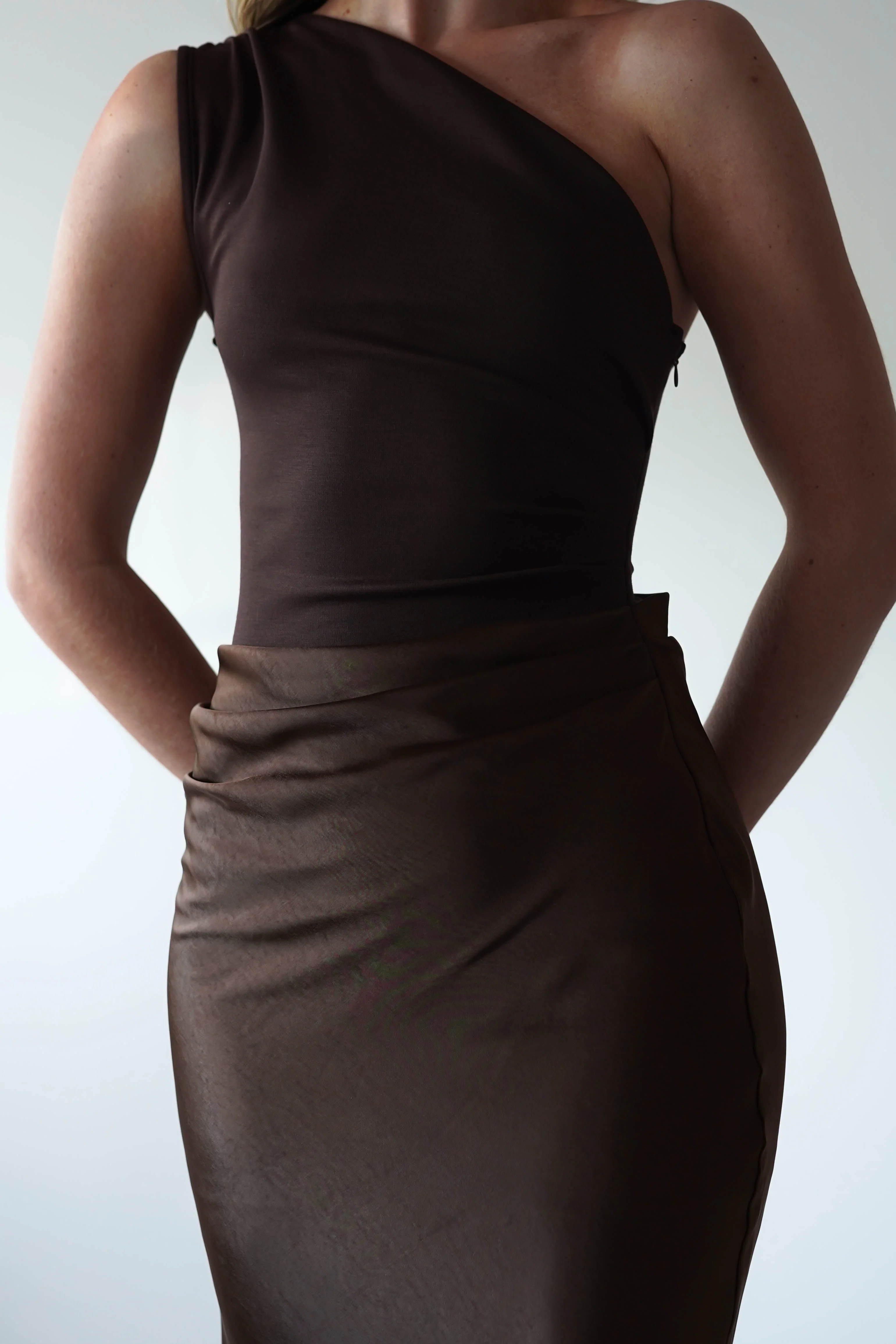 Kashia Draped Satin Maxi Dress | Brown - Image 4