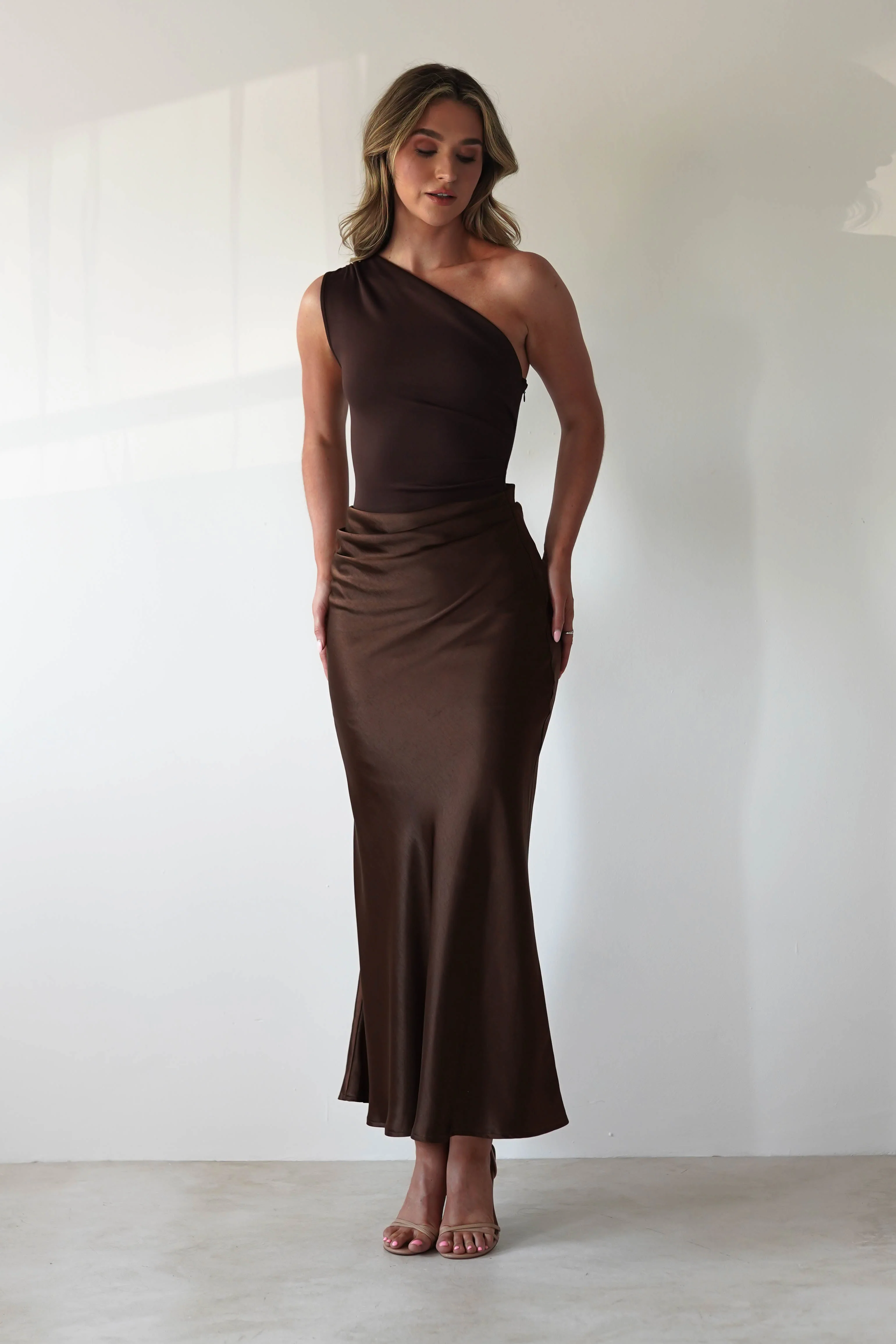 Kashia Draped Satin Maxi Dress | Brown - Image 9