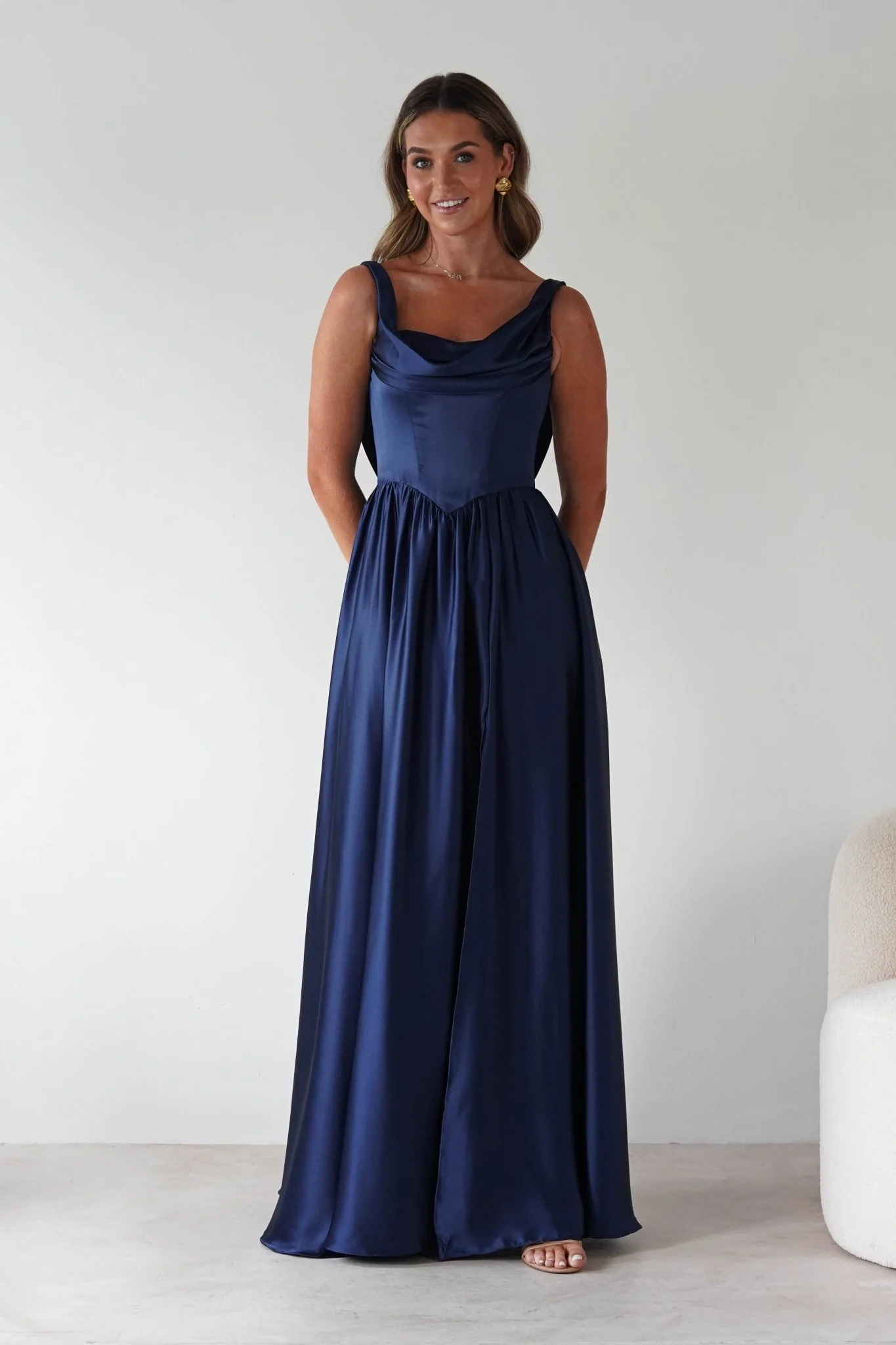 Katalia Cowl Nack Satin Gown | Royal Blue - Image 10