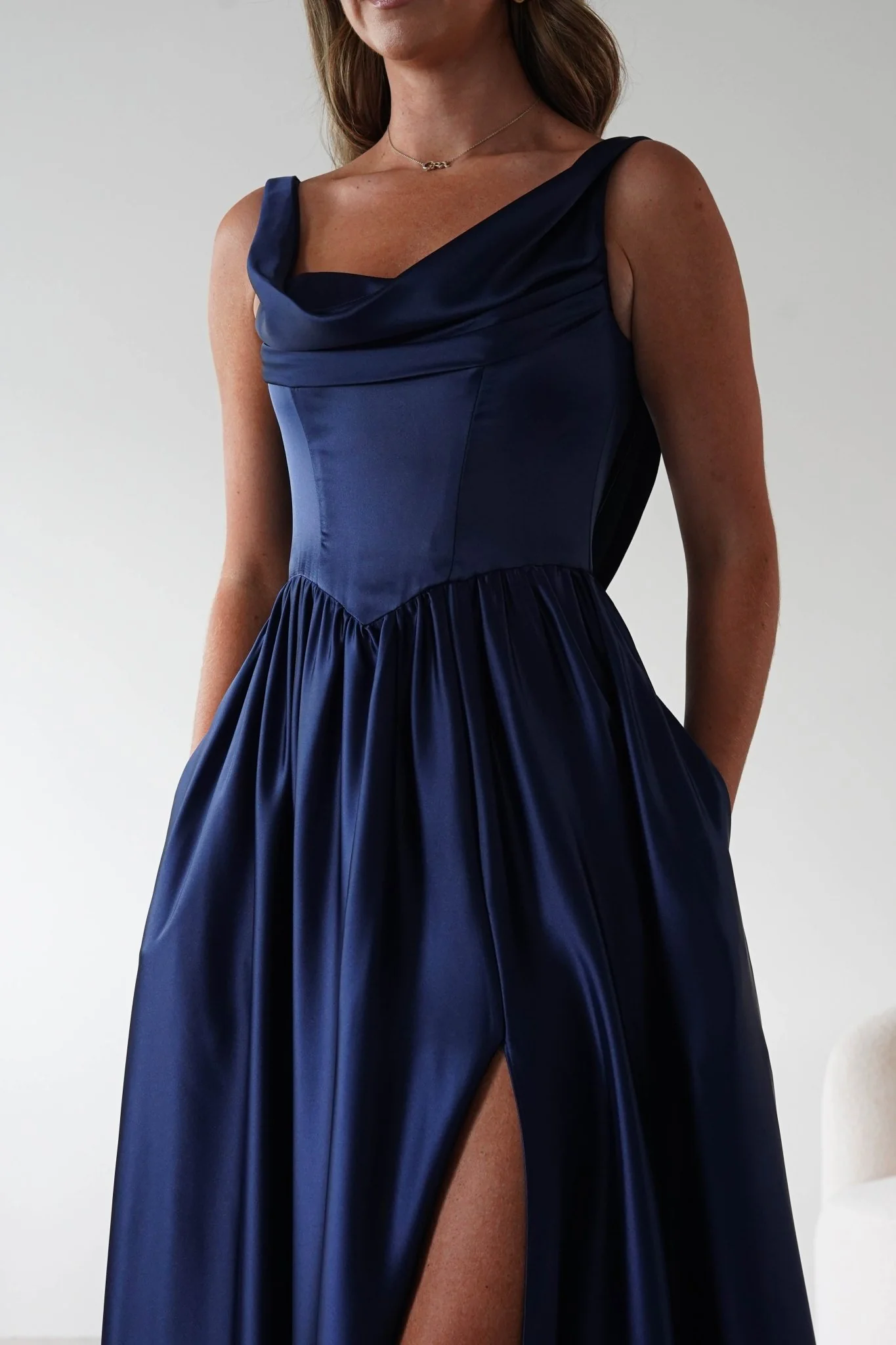 Katalia Cowl Nack Satin Gown | Royal Blue - Image 6
