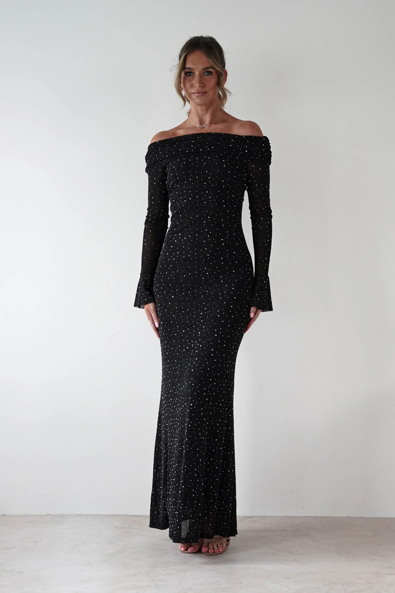 Katalina Sparkling Rhinestone Maxi Dress | Black