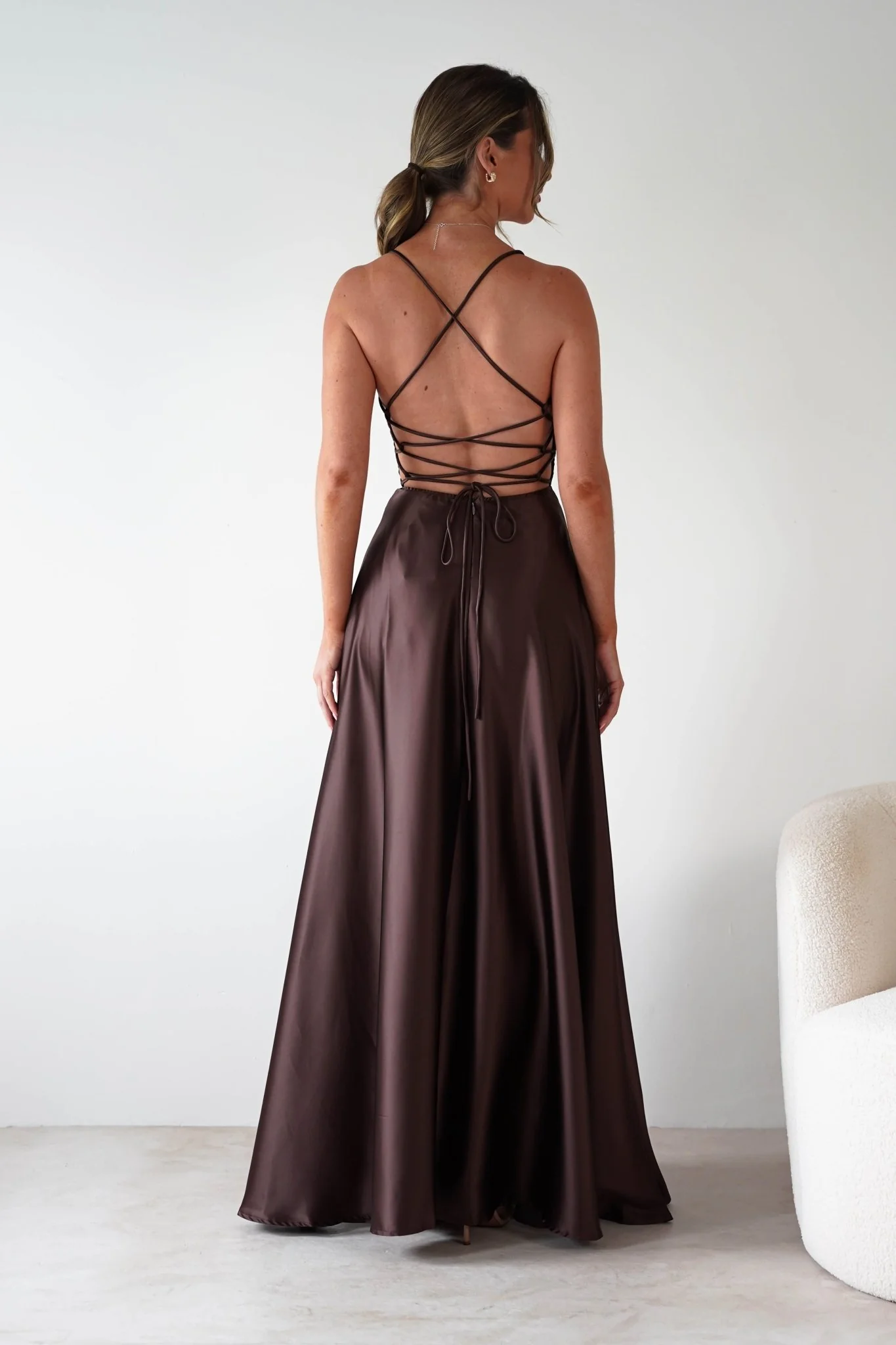 Leelie Silky Satin Maxi Gown | Brown - Image 2