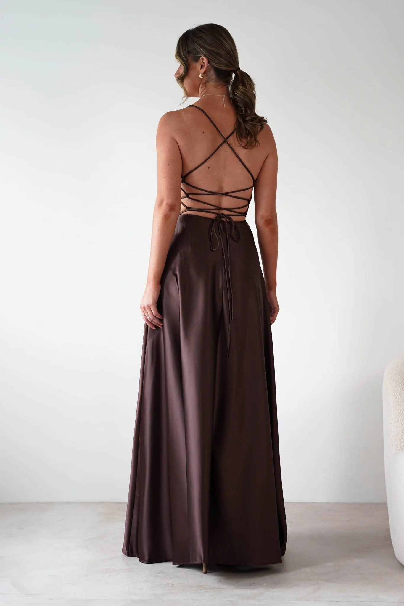 Leelie Silky Satin Maxi Gown | Brown - Image 8