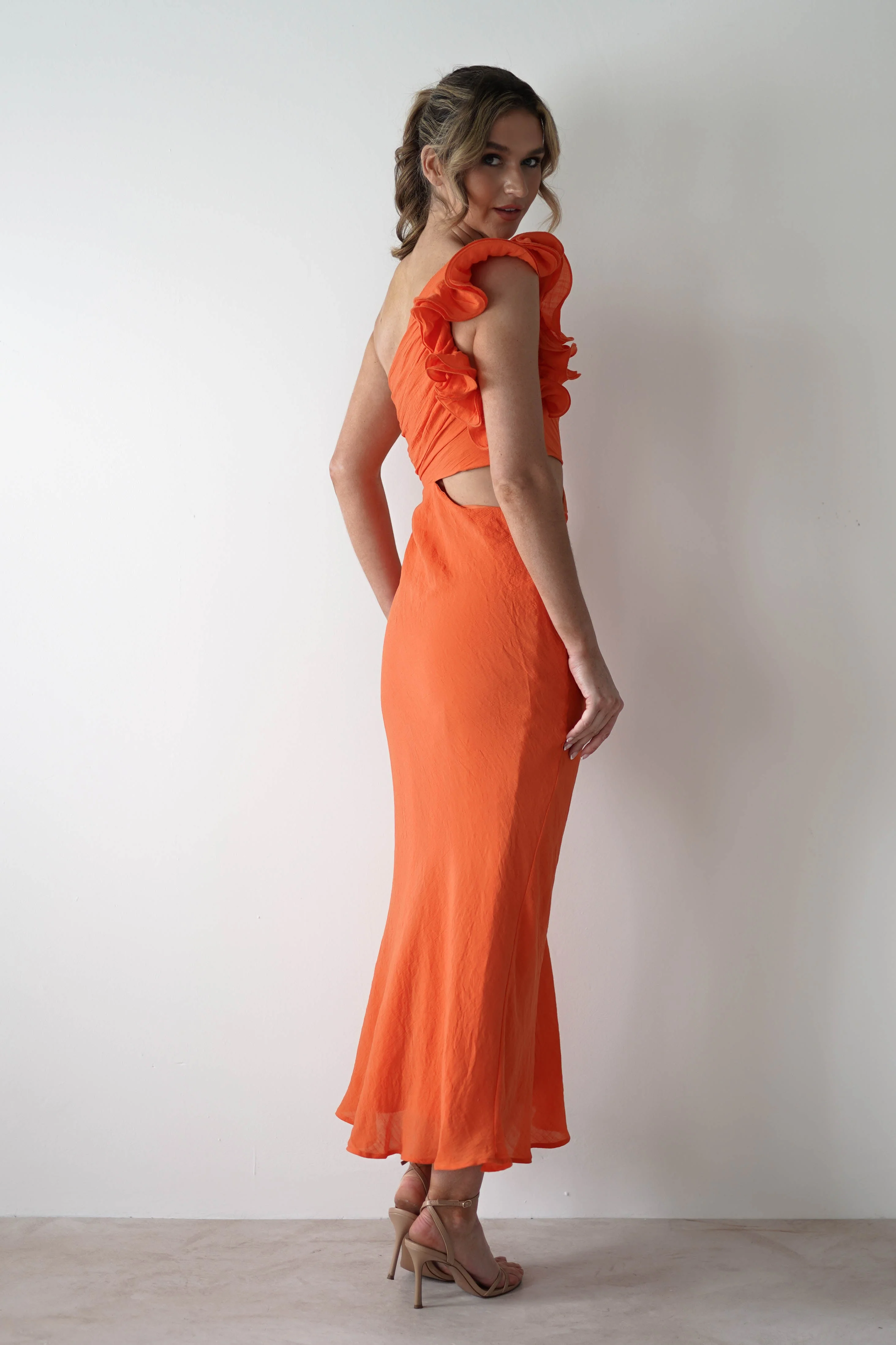 Logen Ruffle Sleeve Midaxi | Orange - Image 5