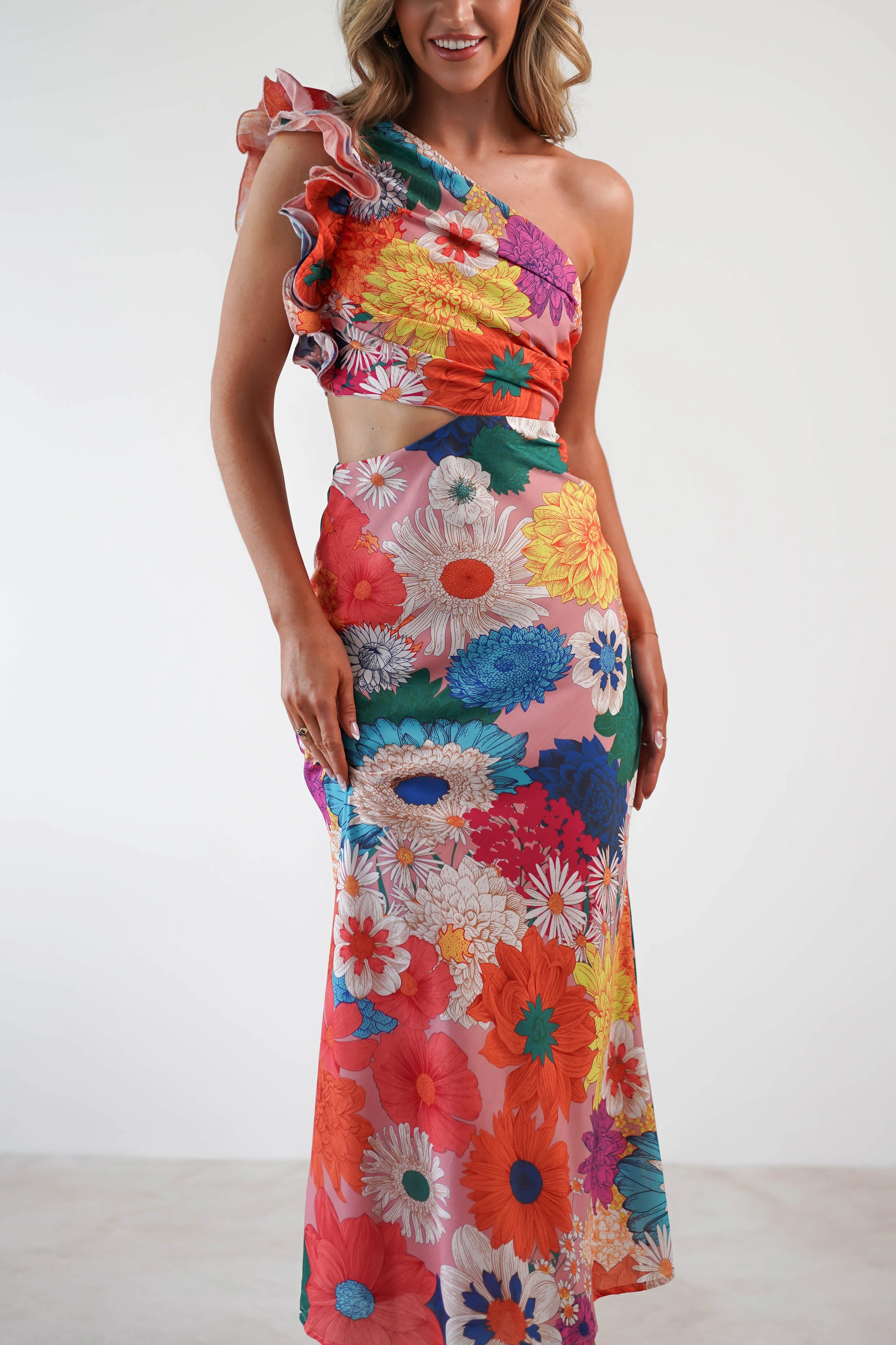 Logen Ruffle Sleeve Midaxi | Orange Floral Print - Image 4