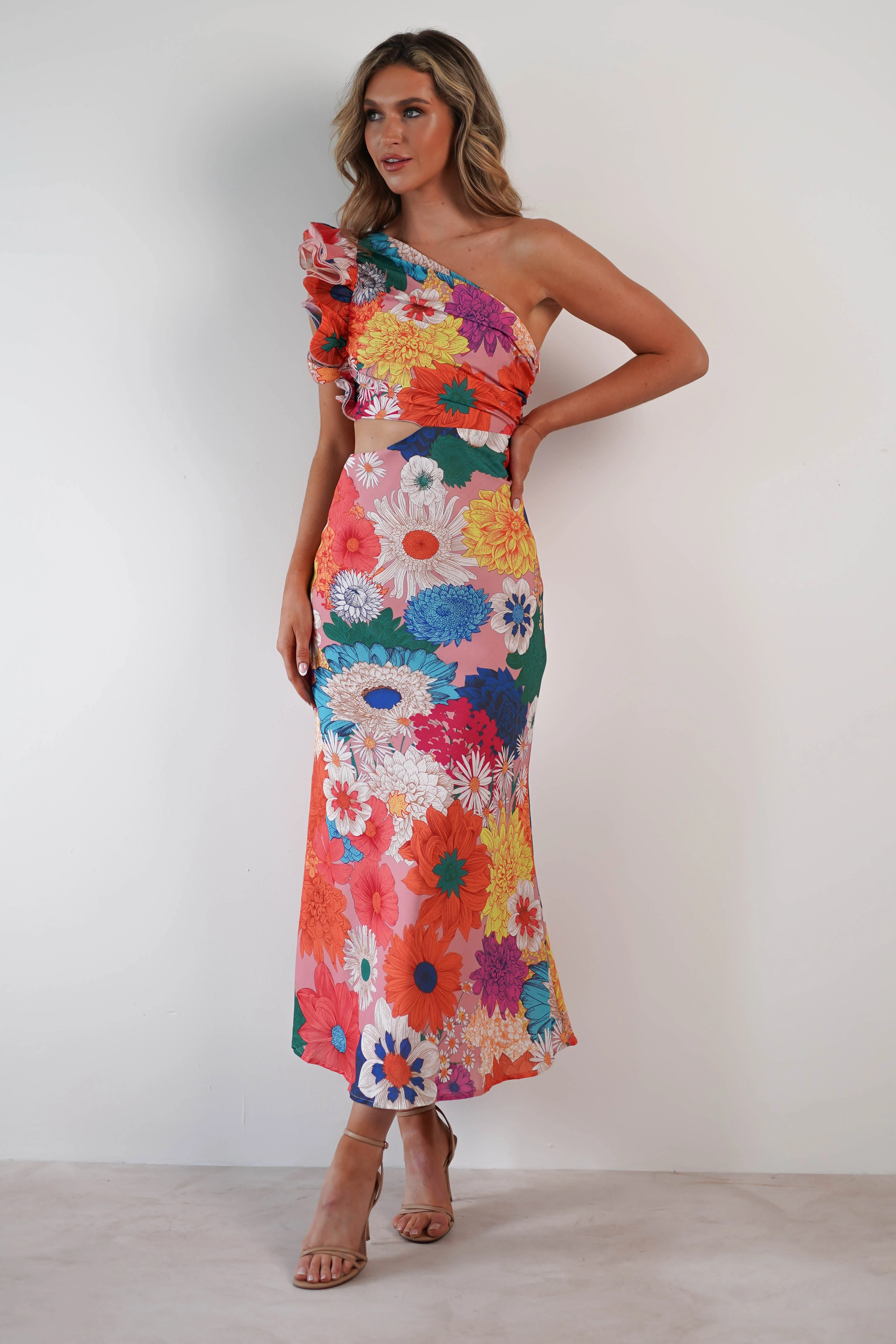 Logen Ruffle Sleeve Midaxi | Orange Floral Print - Image 5