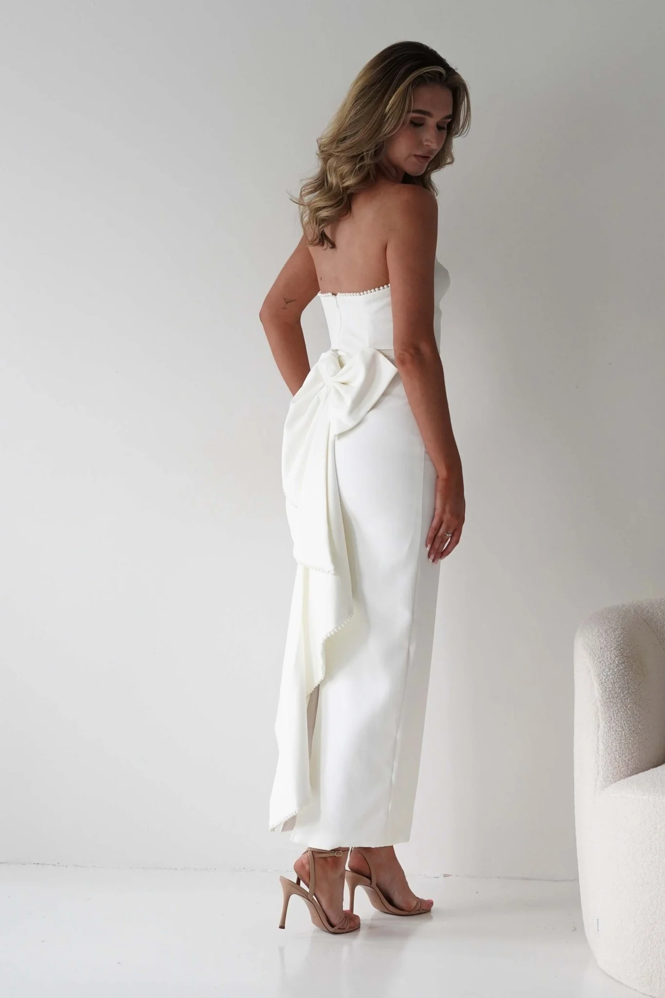 Louisiana Pearl Bow Strapless Dress | White - Image 5