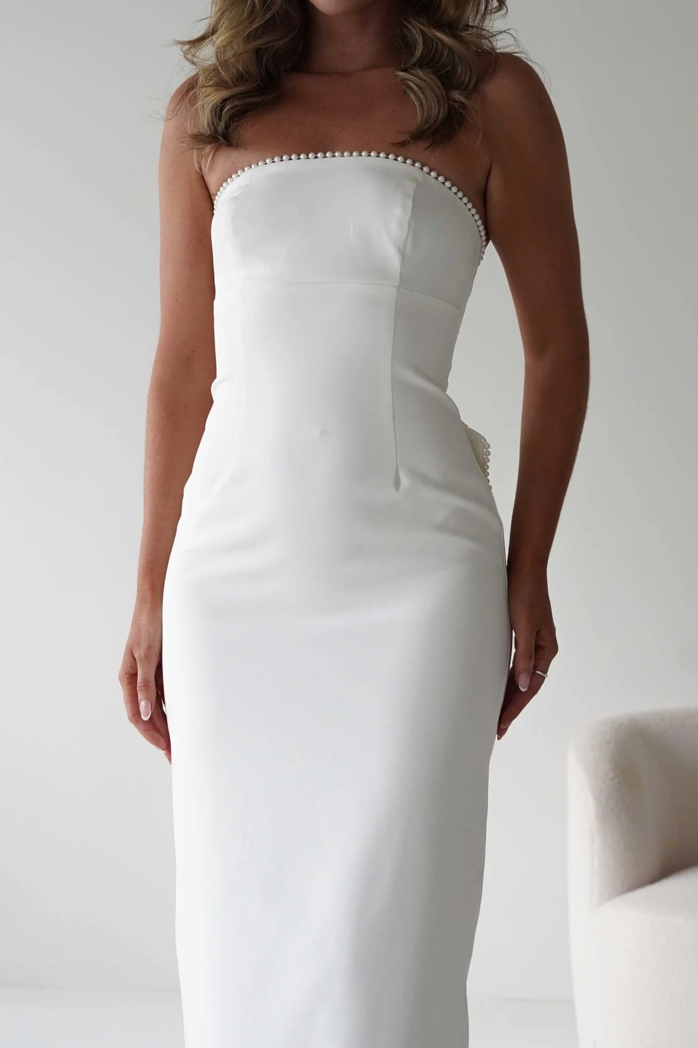 Louisiana Pearl Bow Strapless Dress | White - Image 6