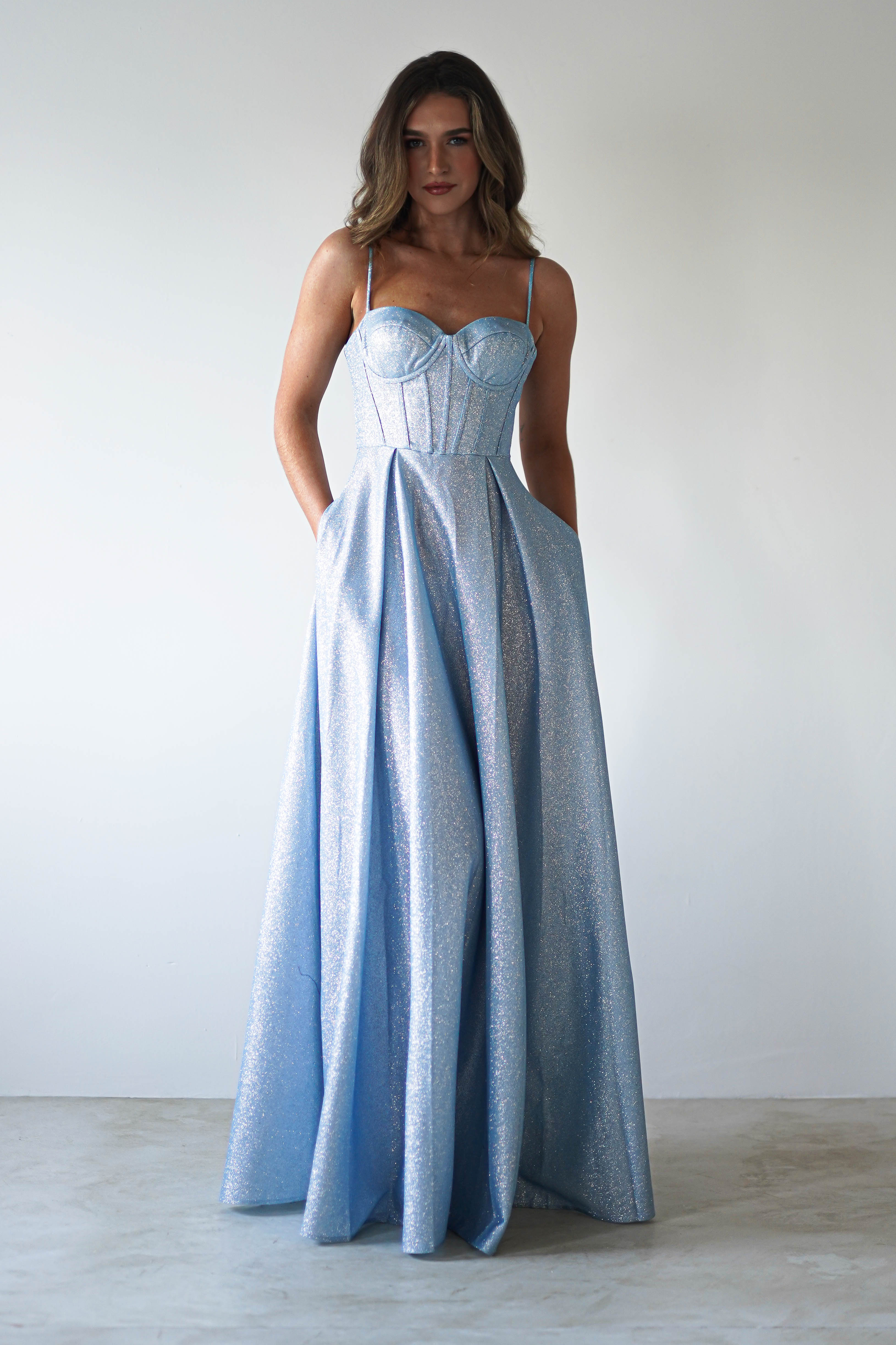 Luna Glitter Corset Aline Gown | Blue - Image 2