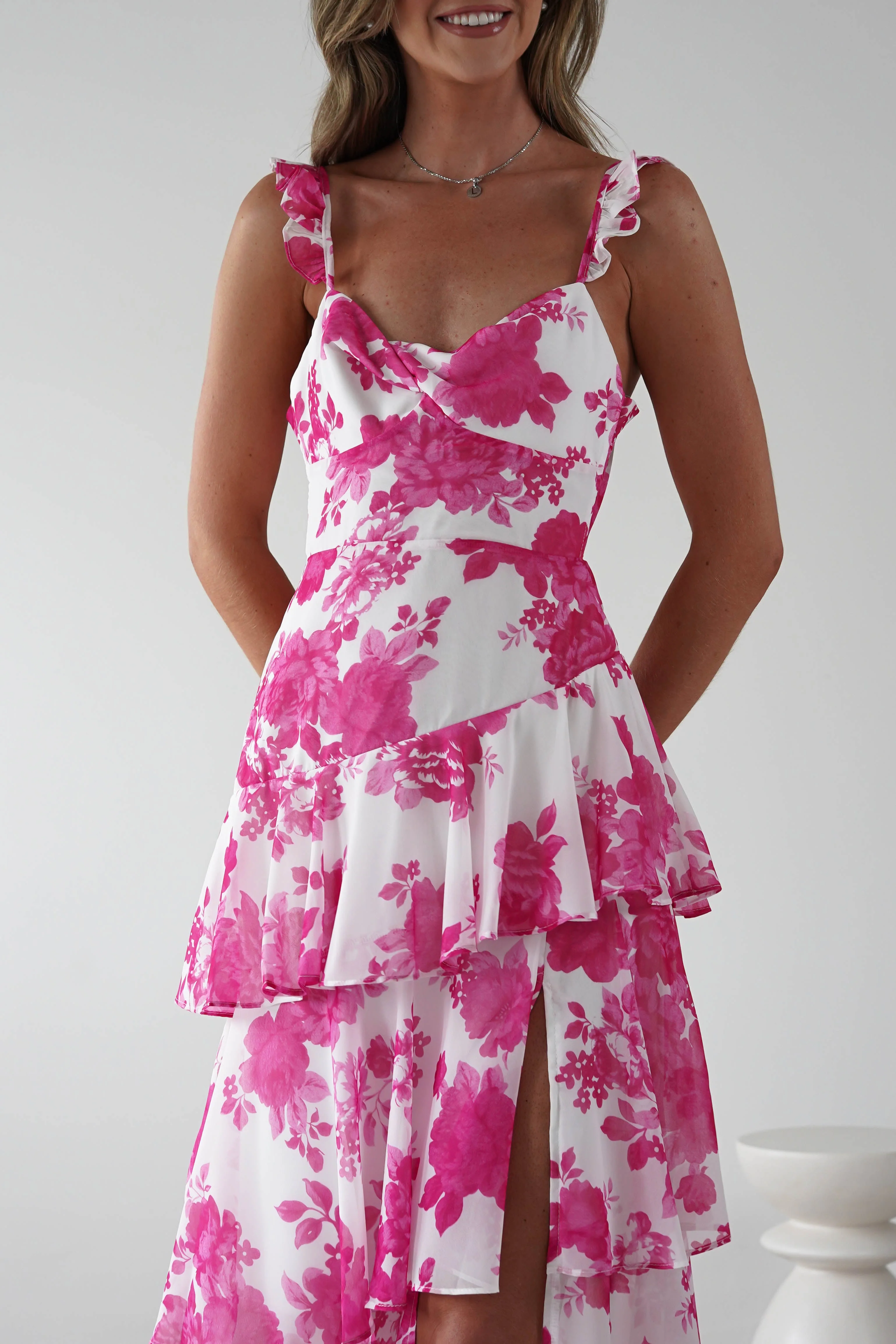 Madrid Ruffle Floral Maxi Dress | Pink - Image 7