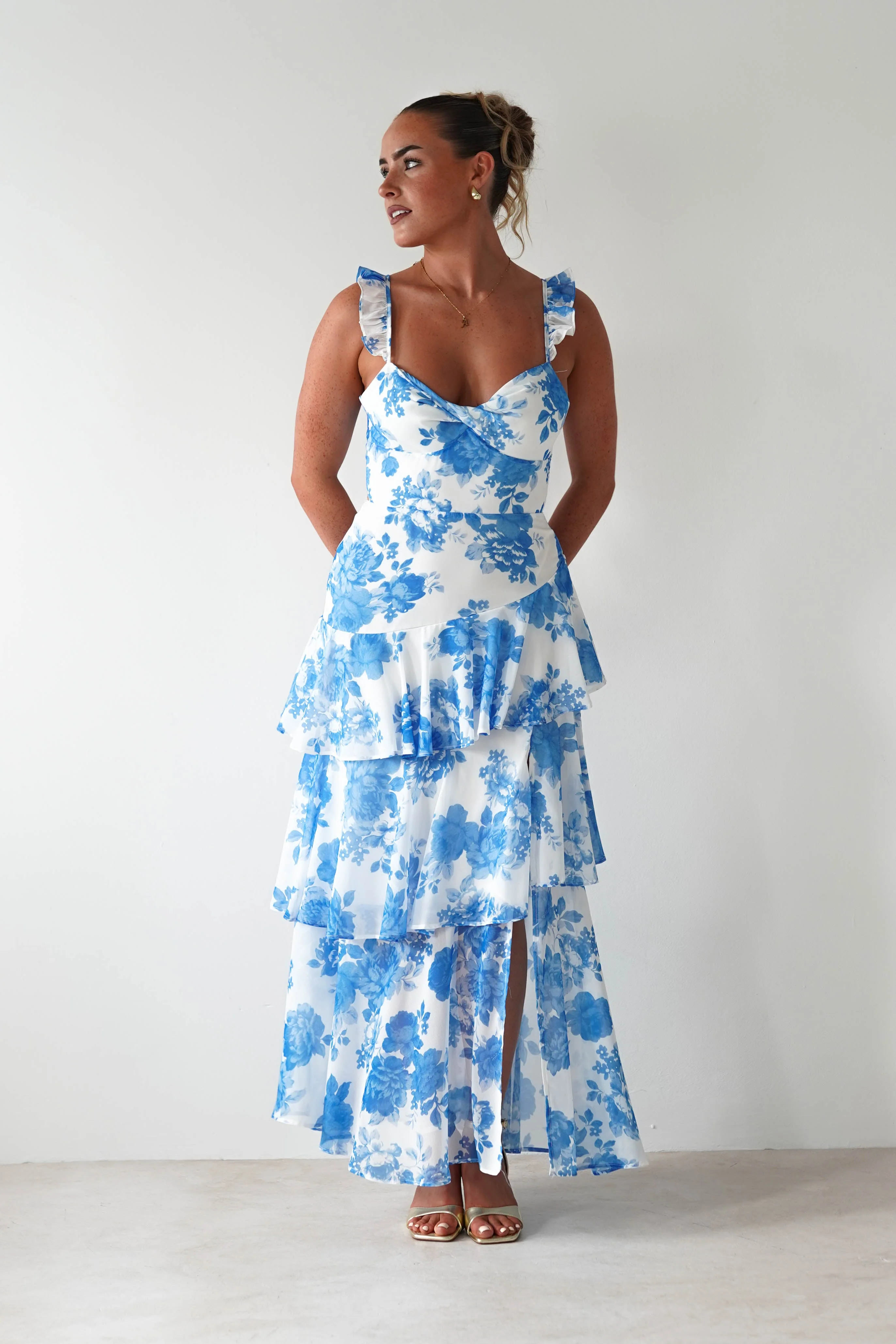 Madrid Ruffle Floral Maxi Dress | Blue