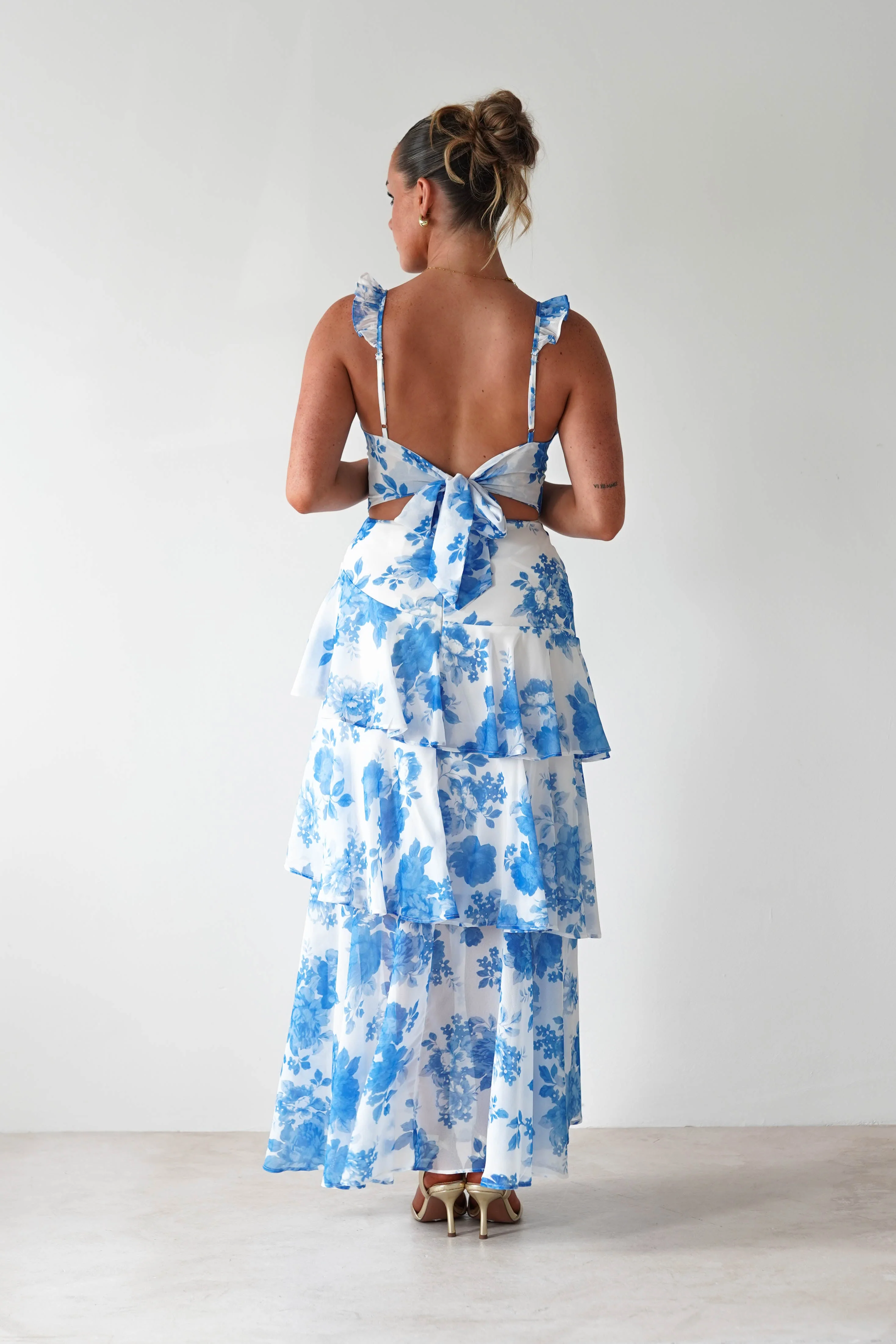 Madrid Ruffle Floral Maxi Dress | Blue - Image 3