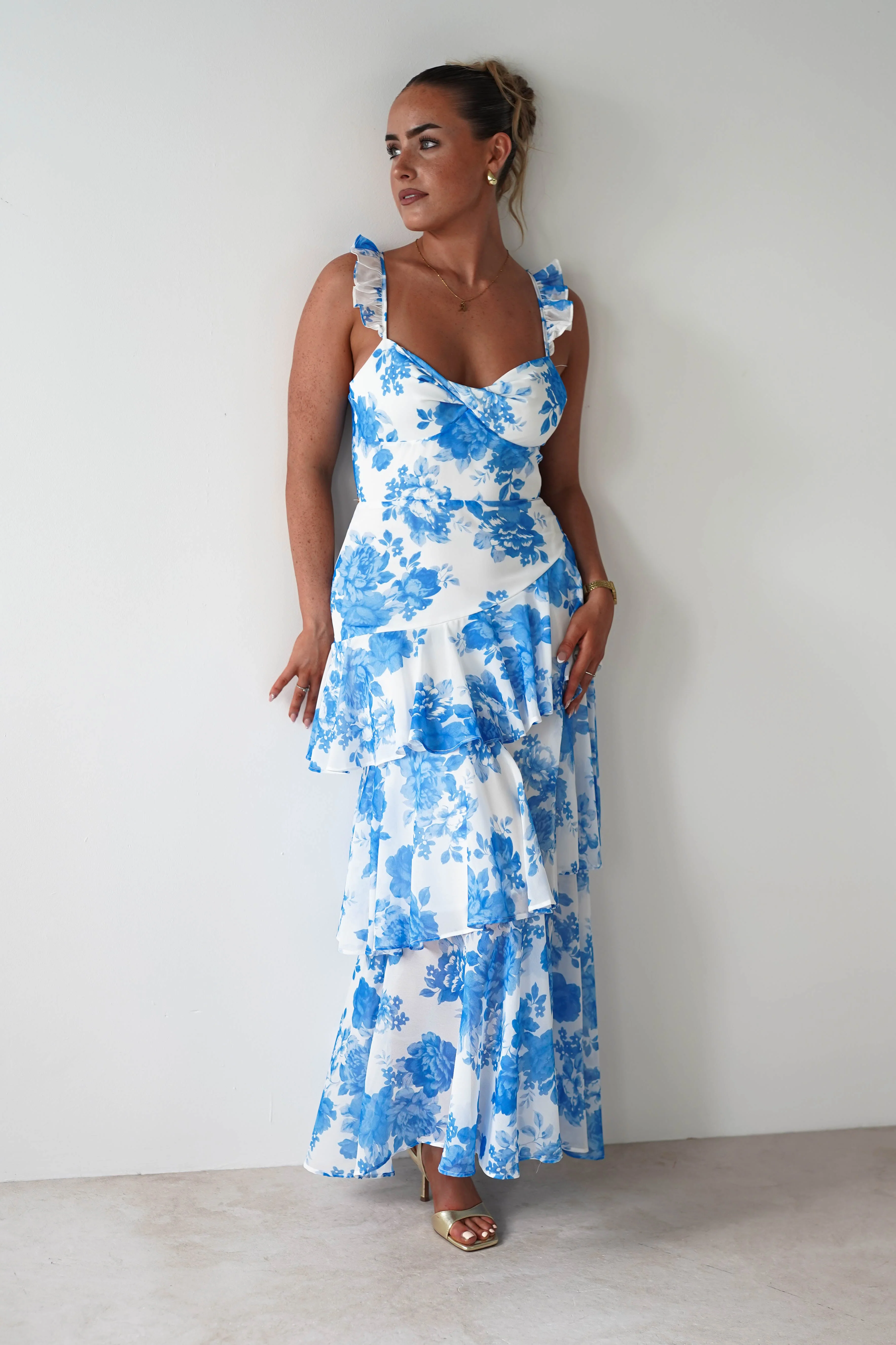 Madrid Ruffle Floral Maxi Dress | Blue - Image 6