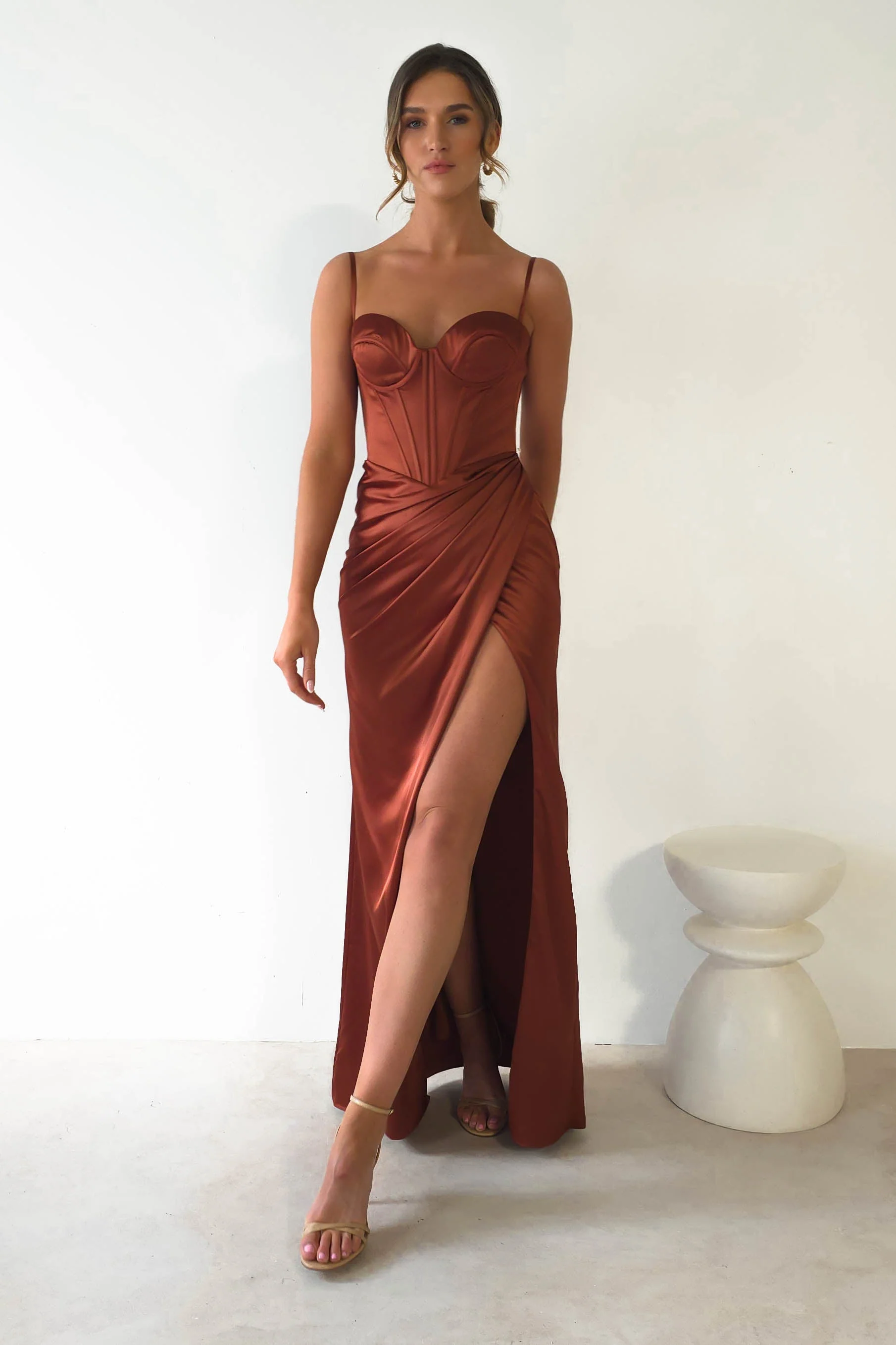 Maja Satin Corset Gown | Rust - Image 7