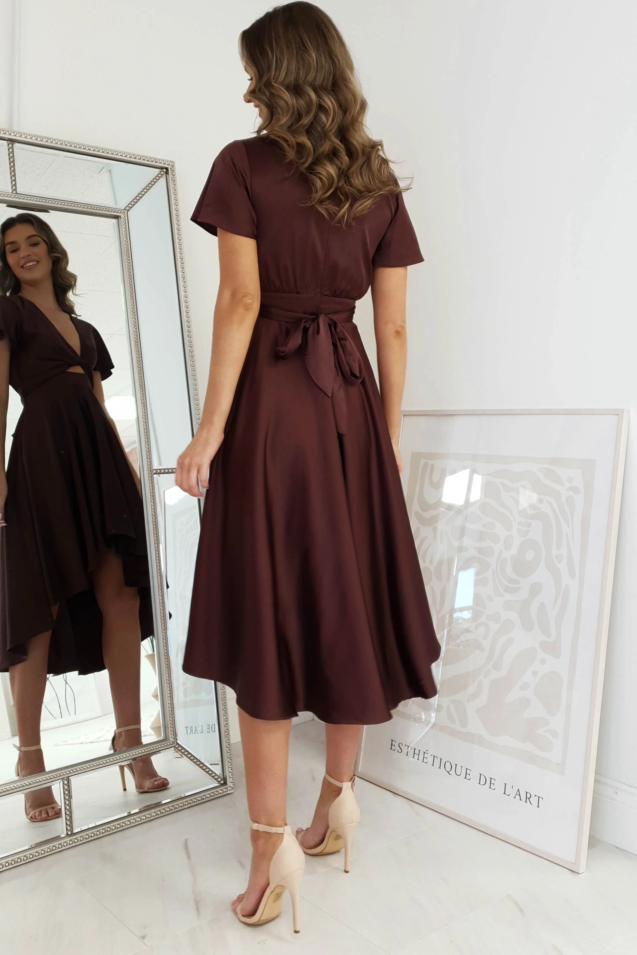 Maleri Satin Midi Dress | Chocolate - Image 8