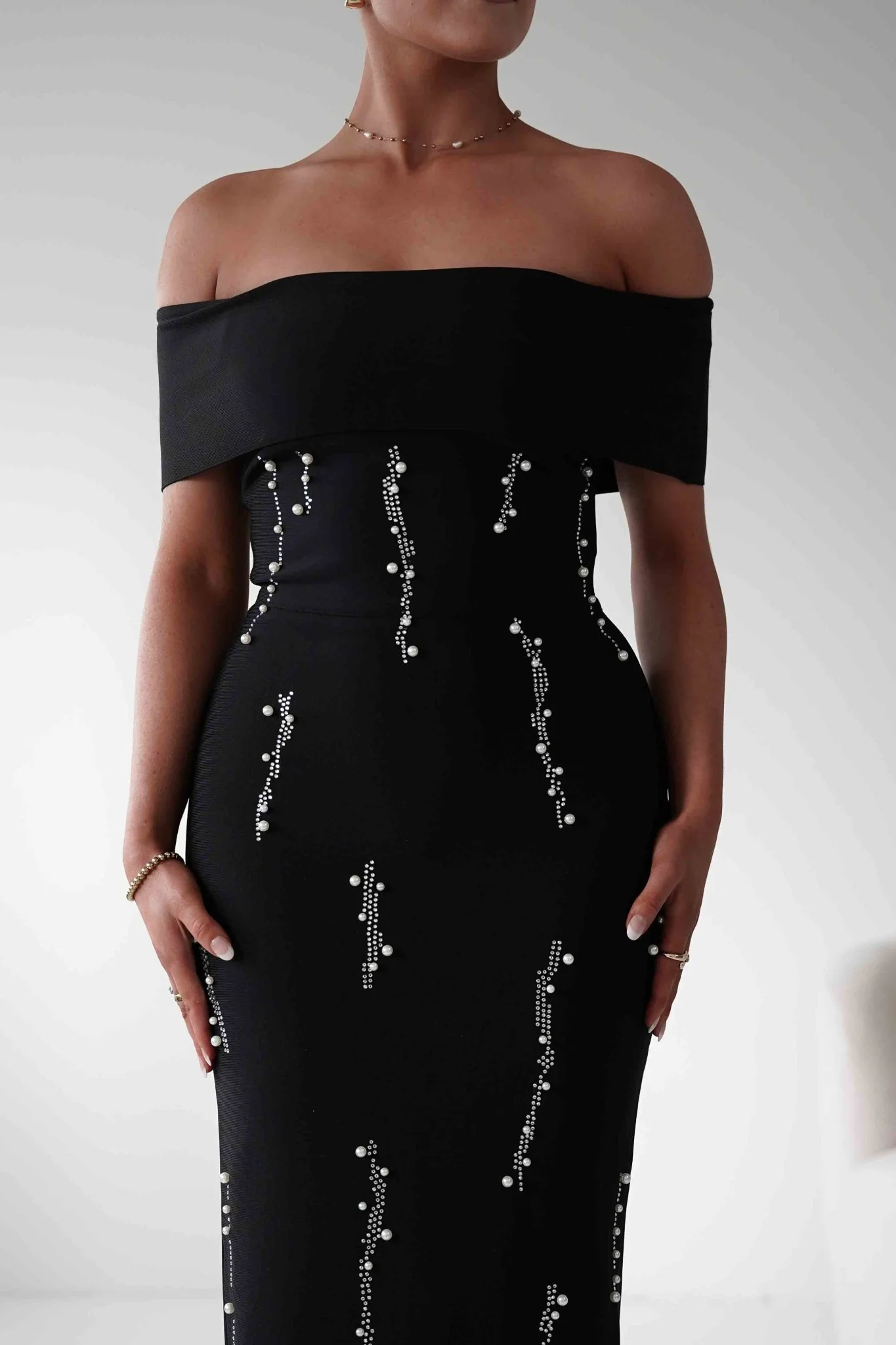 Margot Pearl Embellished Bandage Maxi Dress | Black - Image 2