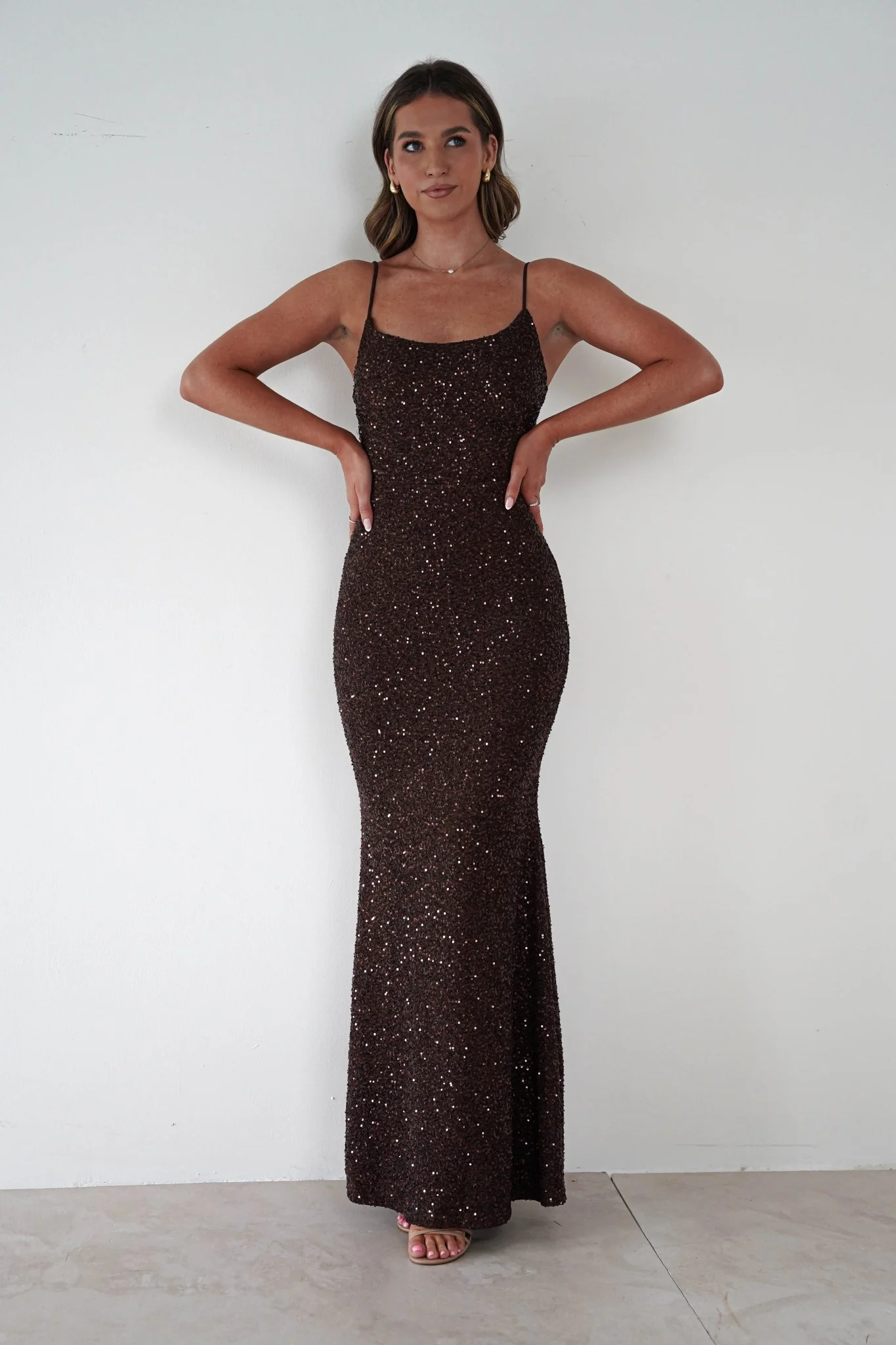 Maria Sequin Bodycon Maxi Gown | Brown - Image 6