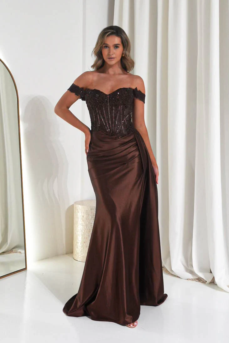 Marsela Lace Bodice Gown | Espresso Brown - Image 6