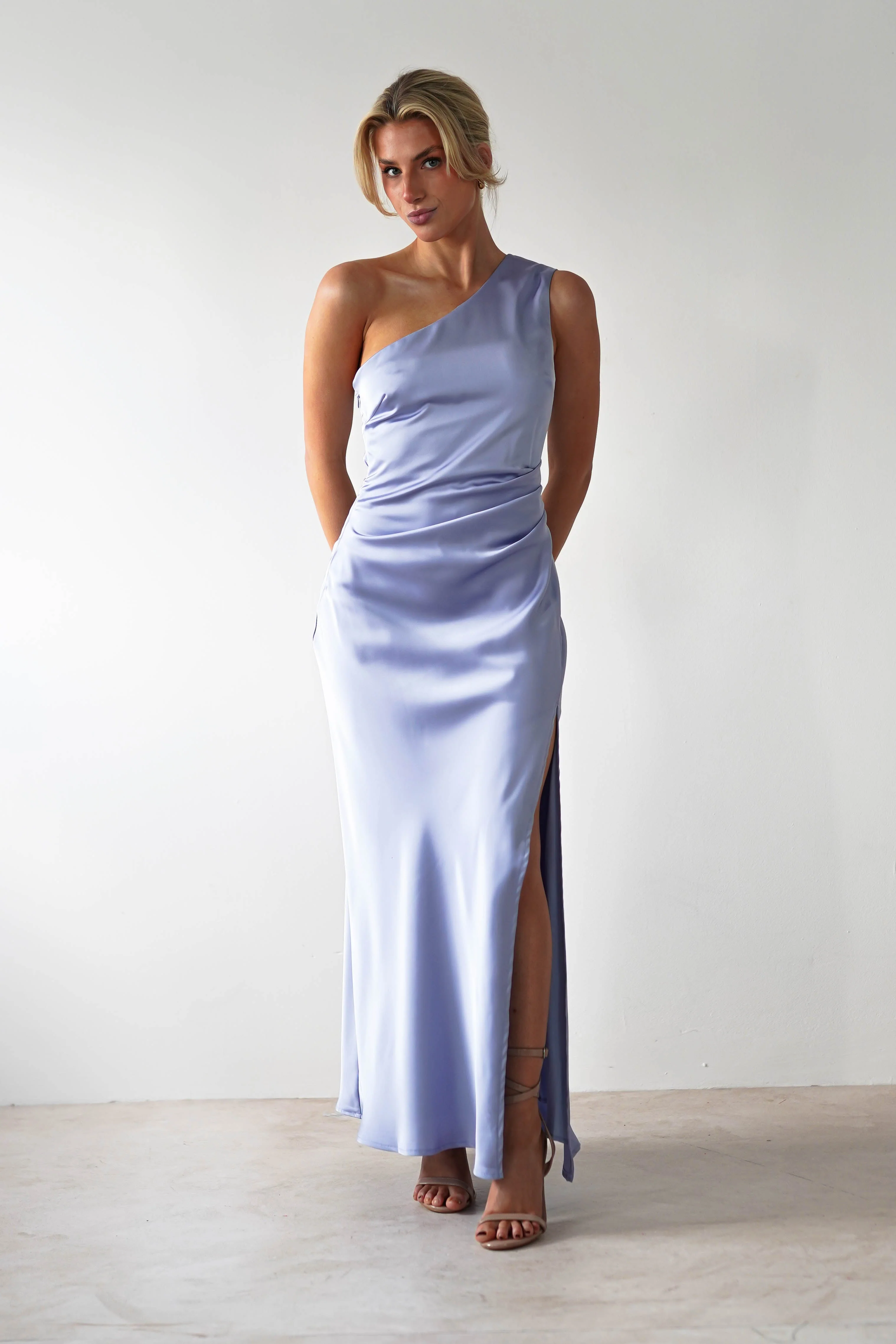 Meera Soft Matte Satin Midaxi Dress | Periwinkle Blue - Image 3
