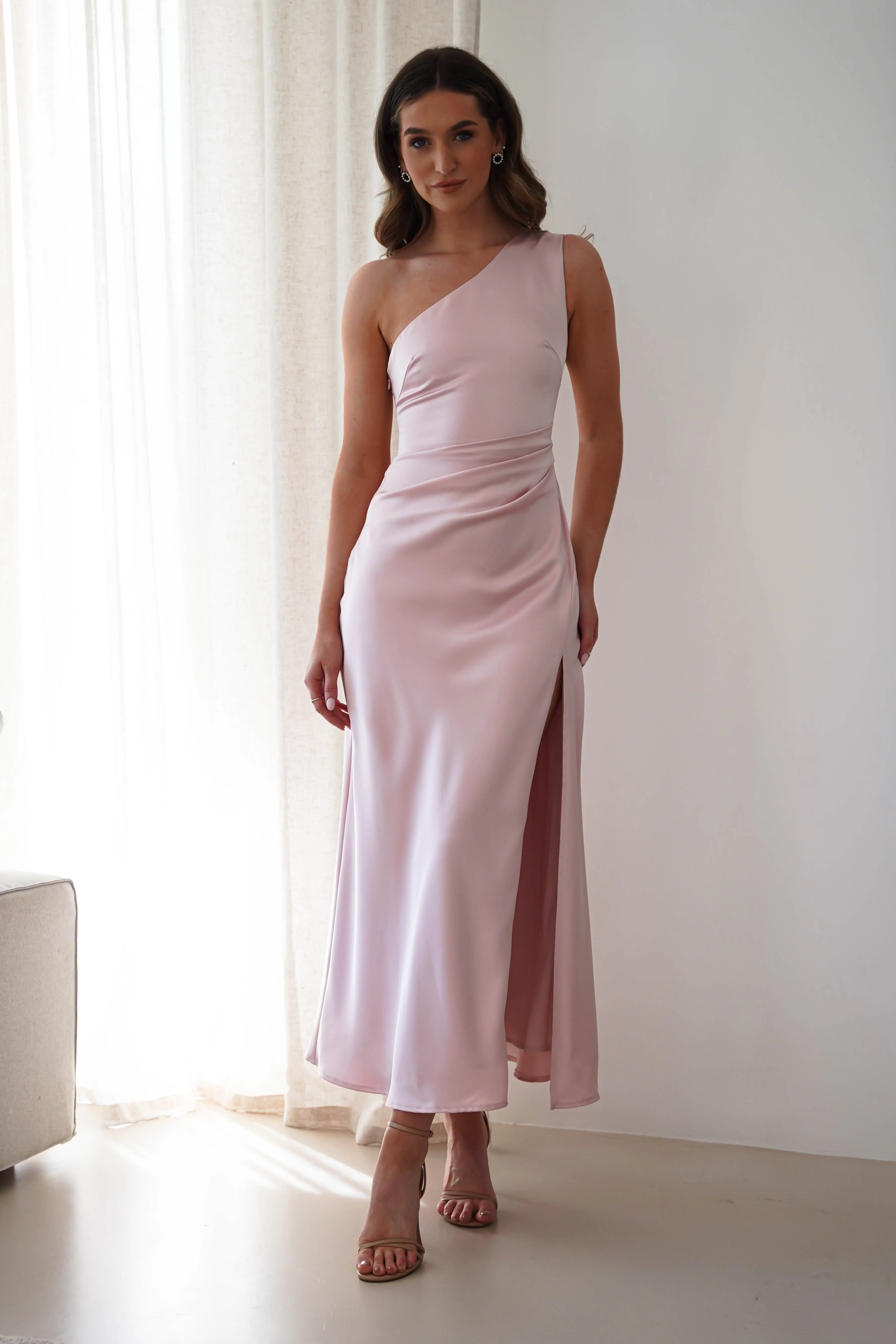 Meera Soft Matte Satin Midaxi Dress | Blush Pink - Image 5