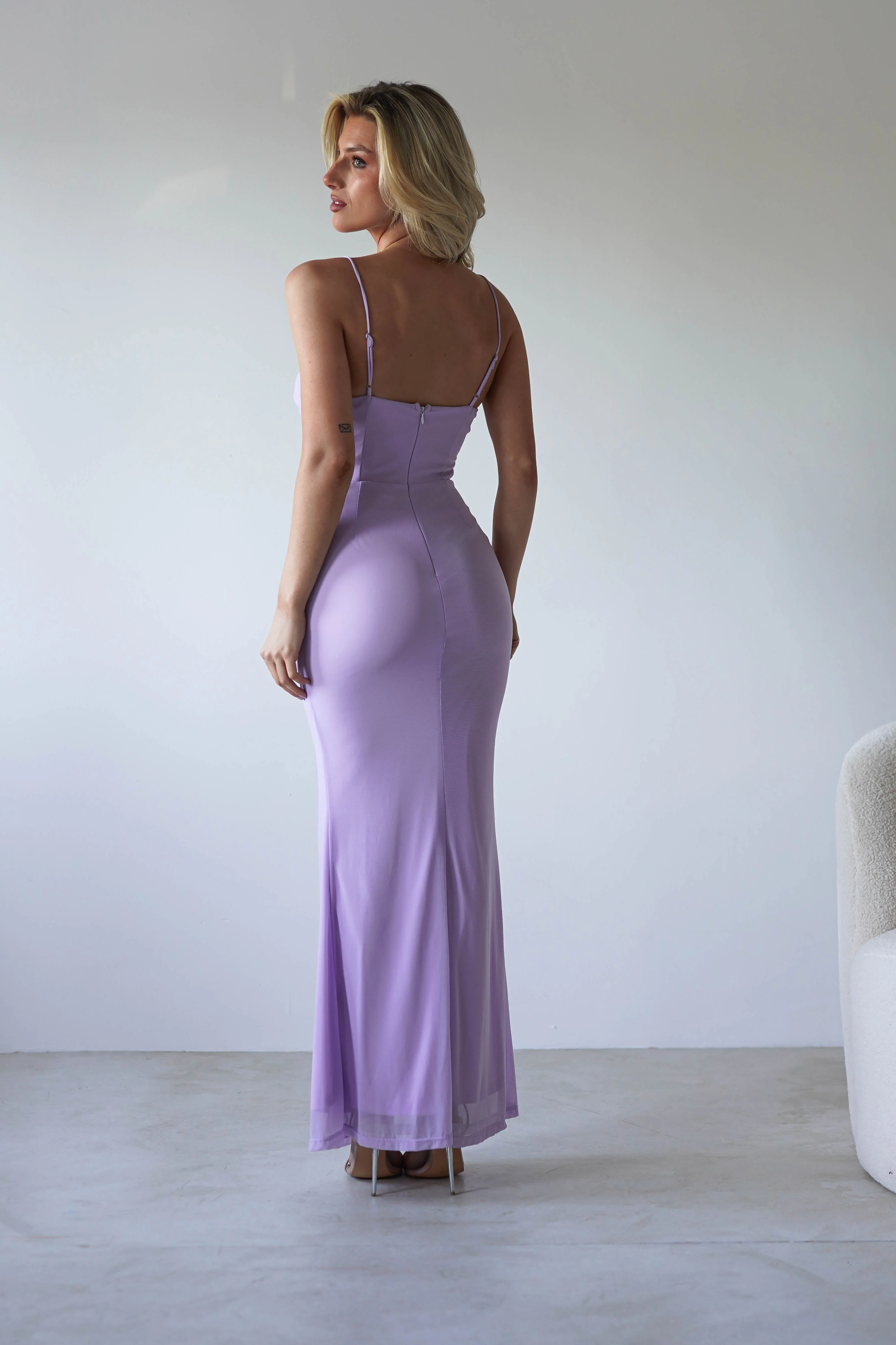 Melrose Mesh Shell Detail Maxi Dress | Lilac - Image 11