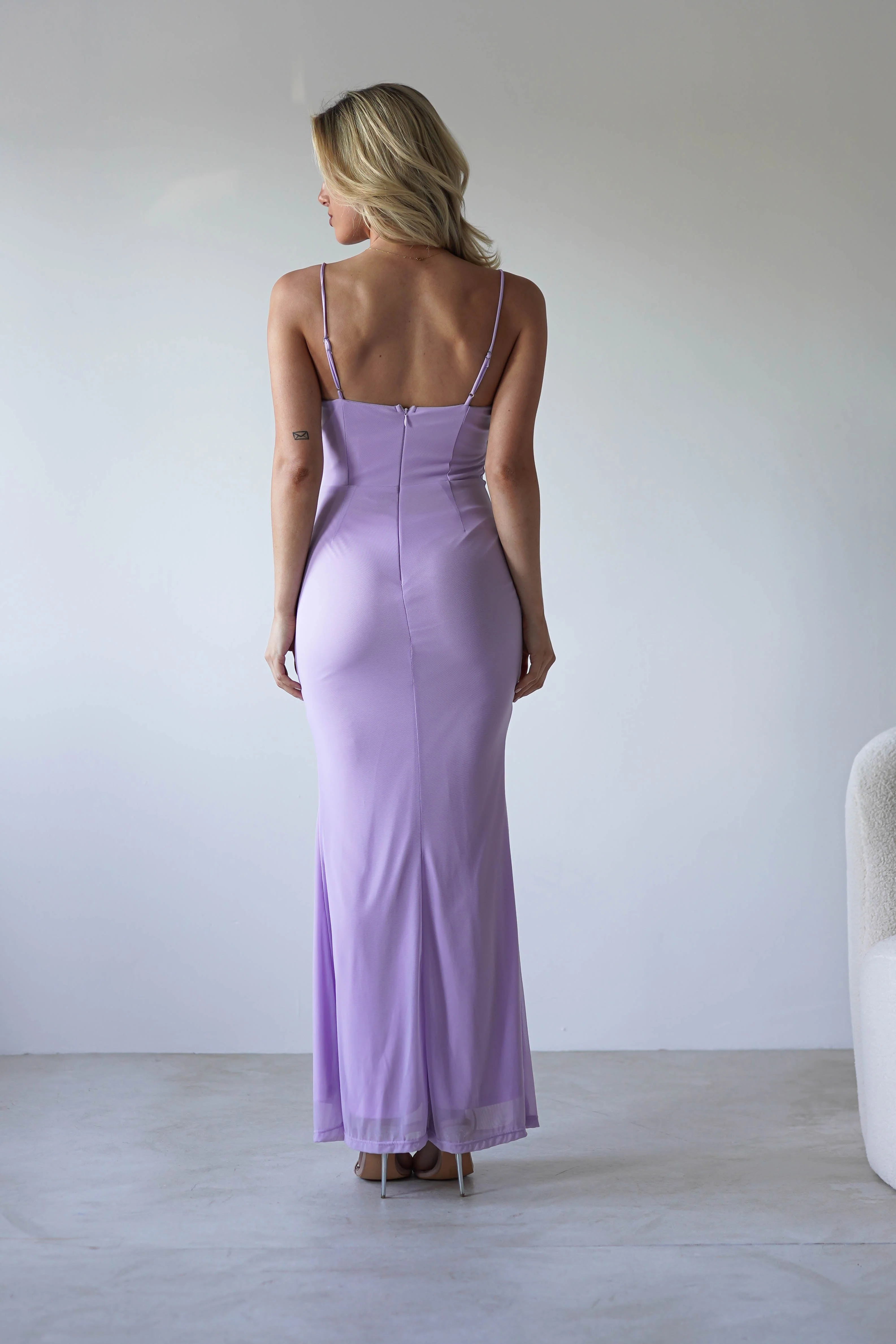 Melrose Mesh Shell Detail Maxi Dress | Lilac - Image 12
