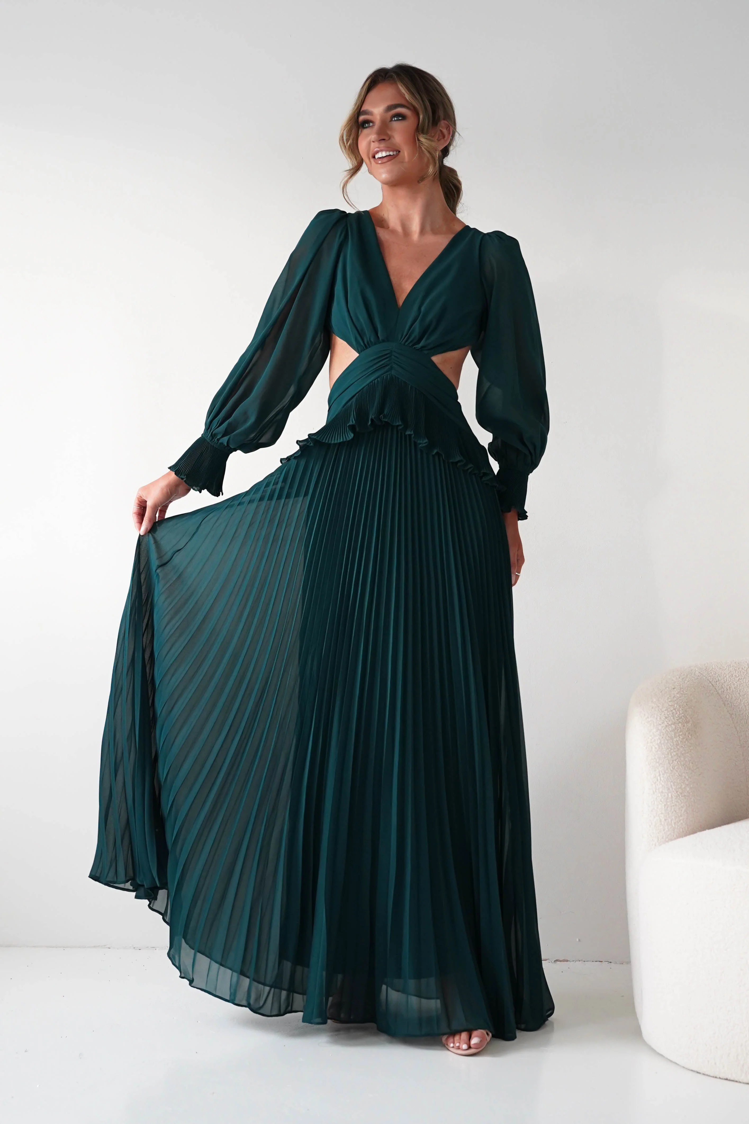 Middleton Pleated Maxi Dress | Forest Green - Image 11