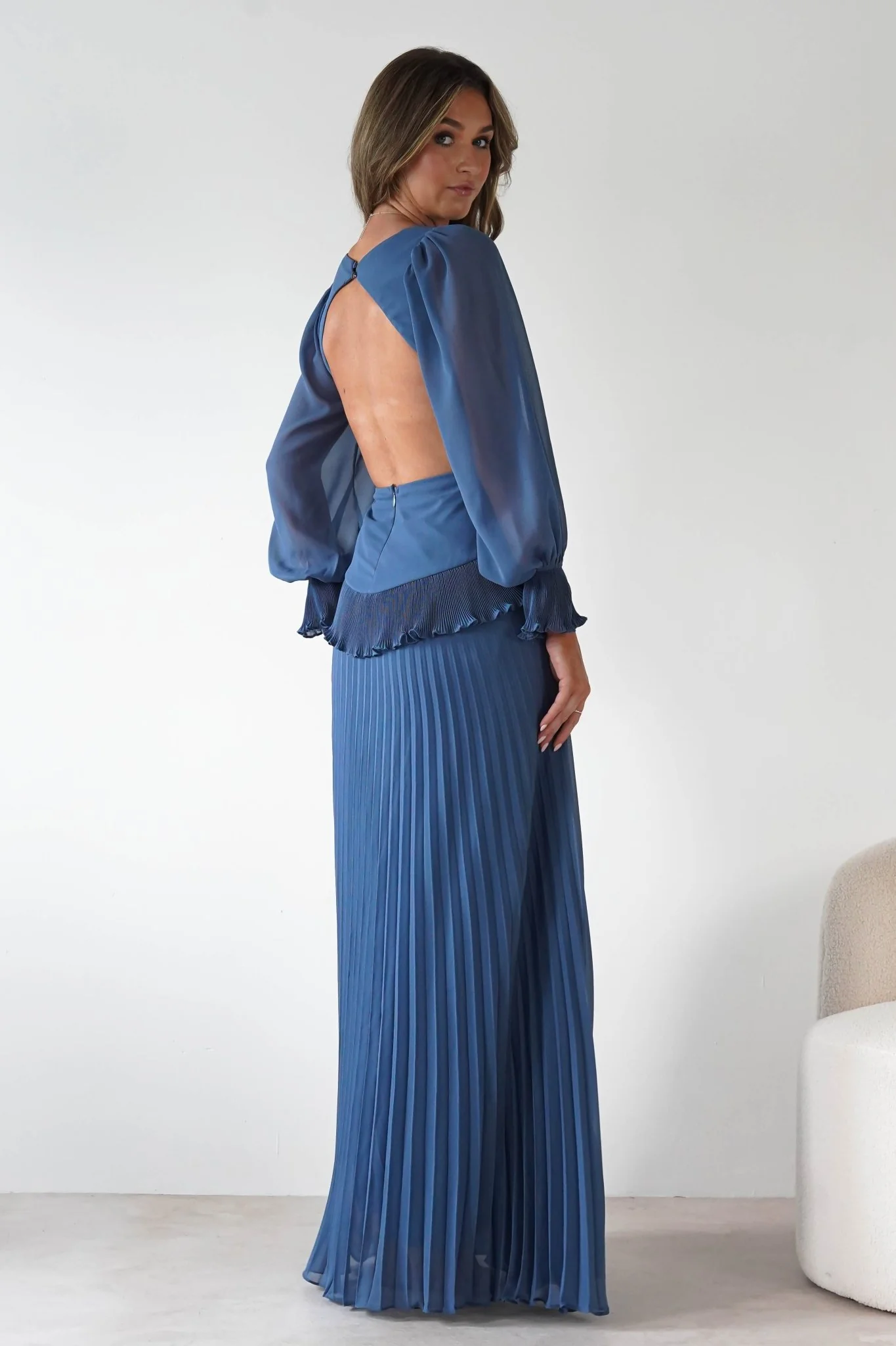 Middleton Pleated Maxi Dress | Slate Blue - Image 3