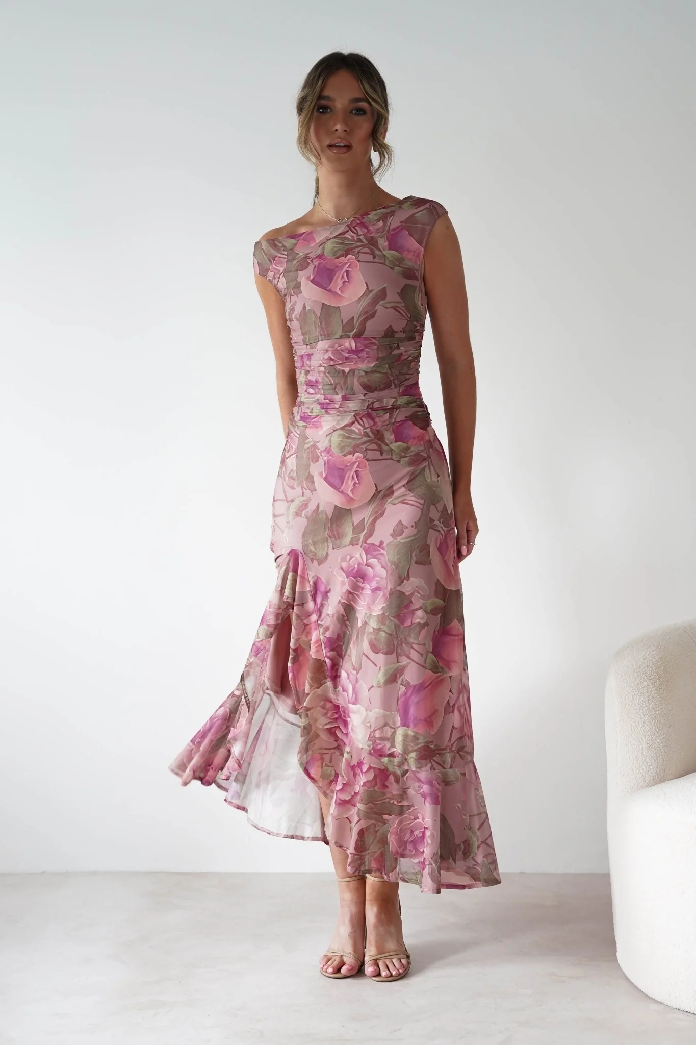 Milla Mesh Floral Bodycon Maxi Dress | Blush - Image 10