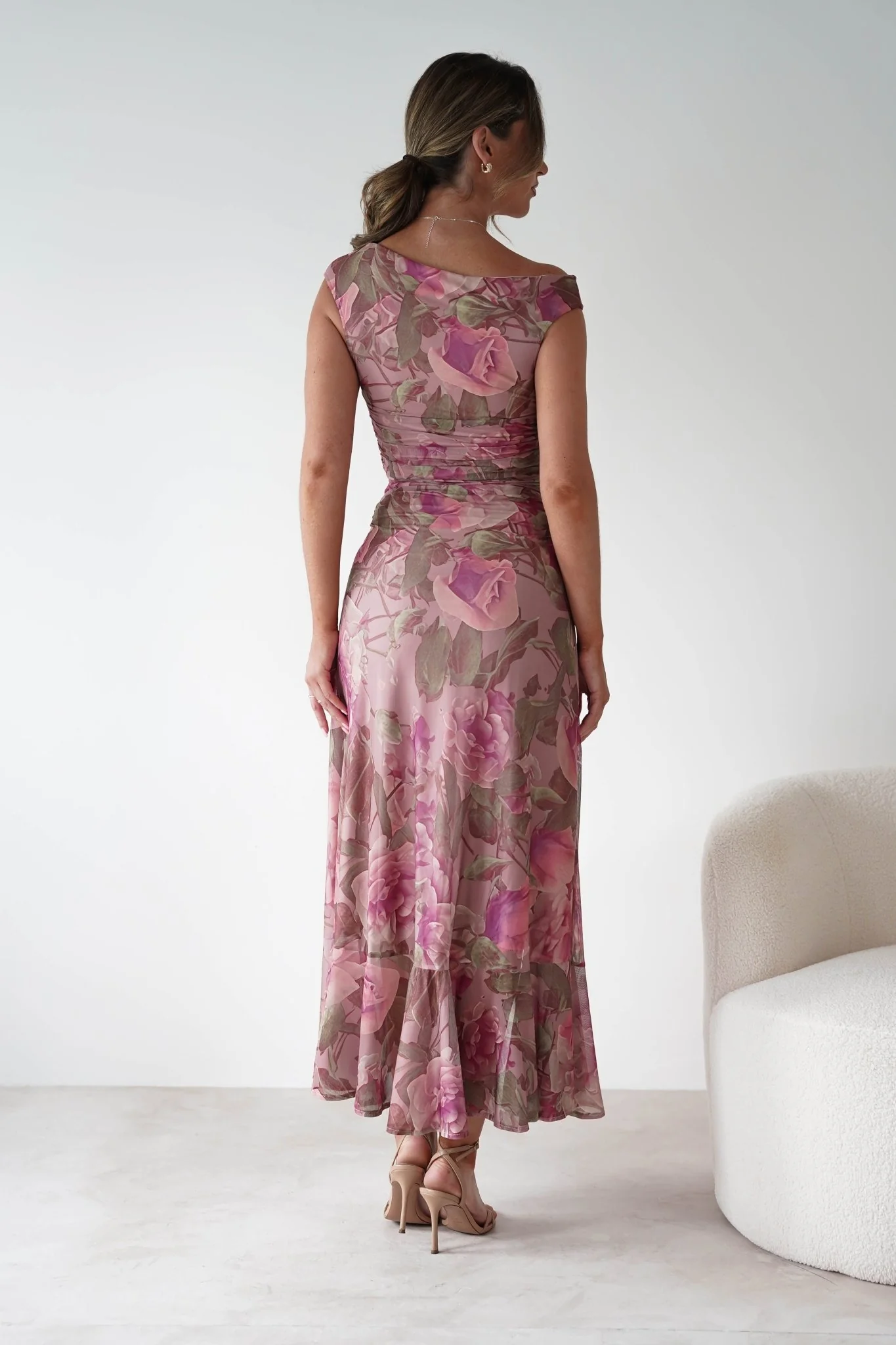 Milla Mesh Floral Bodycon Maxi Dress | Blush - Image 3