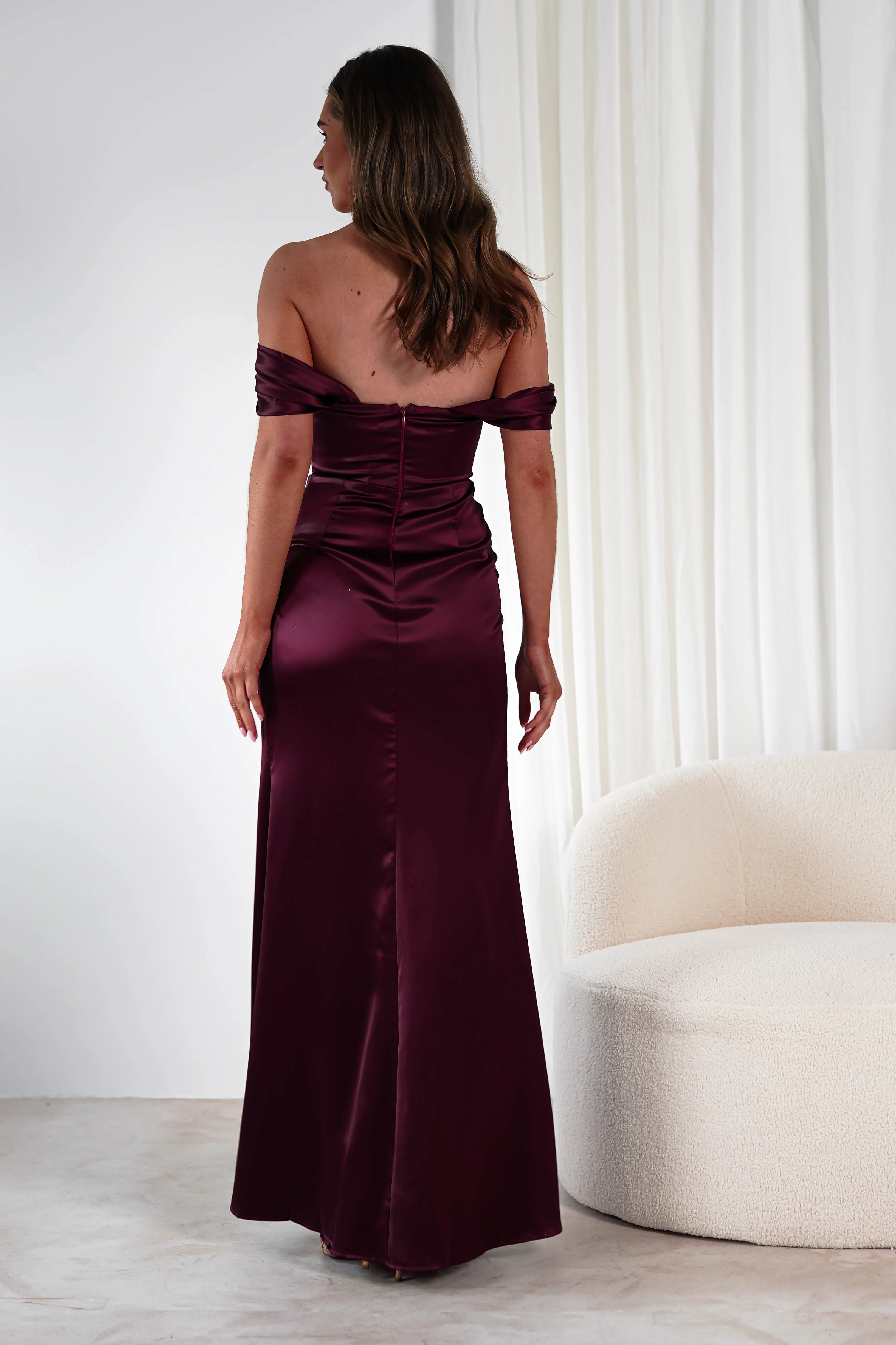 Monica Off The Shoulder Gown | Wine - Image 4
