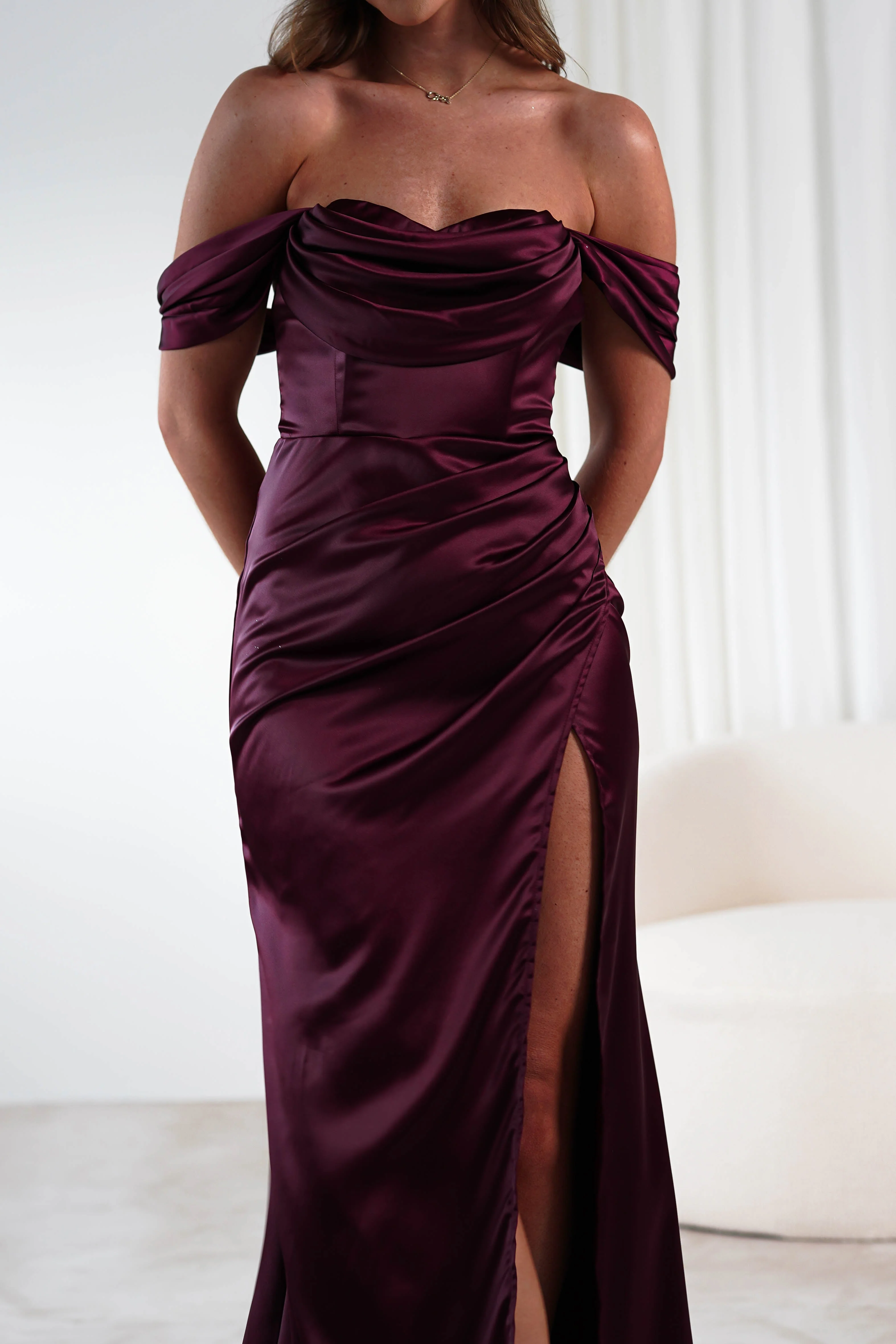 Monica Off The Shoulder Gown | Wine - Image 7