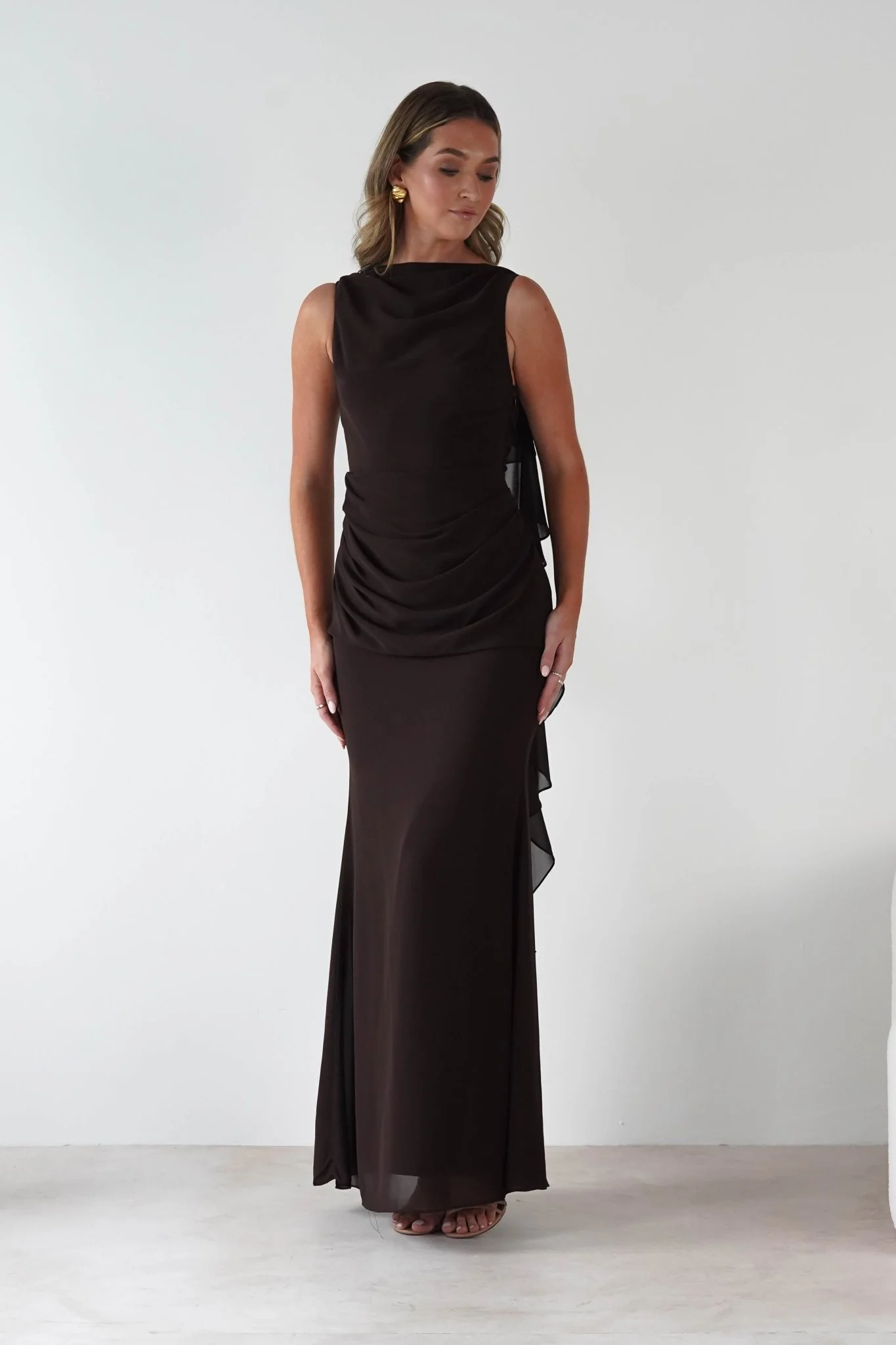 Montana Chiffon Maxi Dress | Brown - Image 3