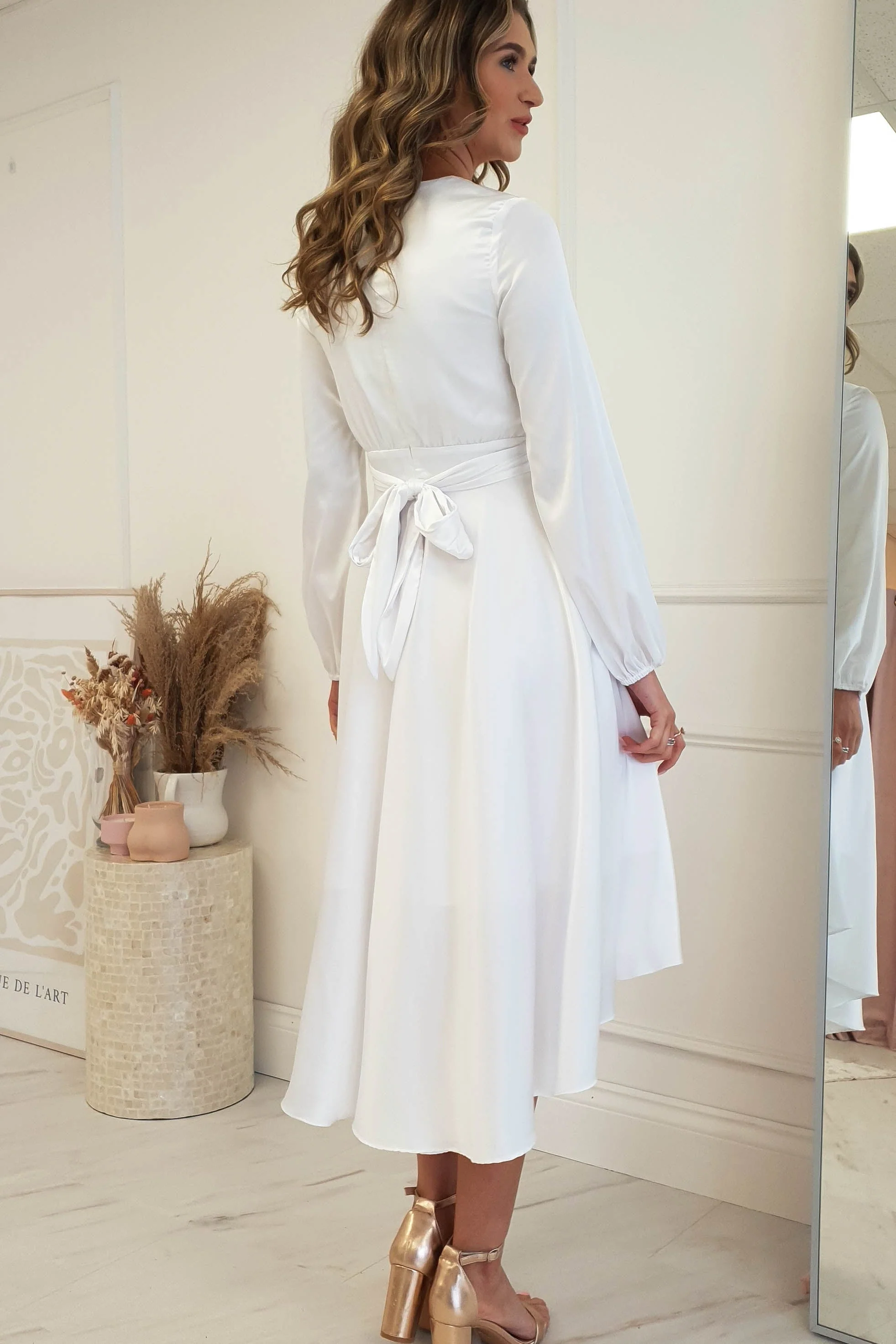 Nicola Satin Tie Front Midi Dress | White - Image 6