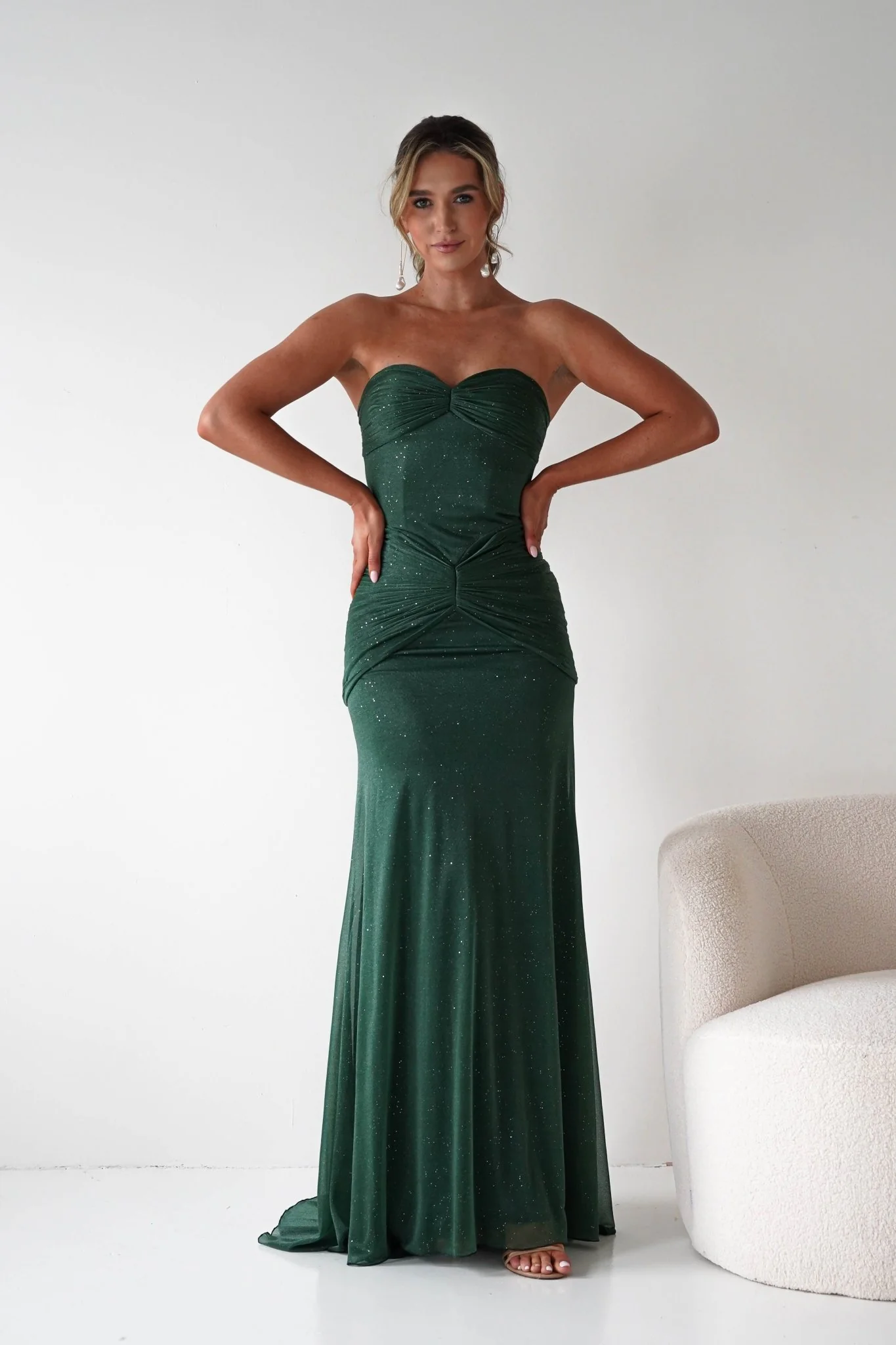 Nicola Strapless Glitter Gown | Green