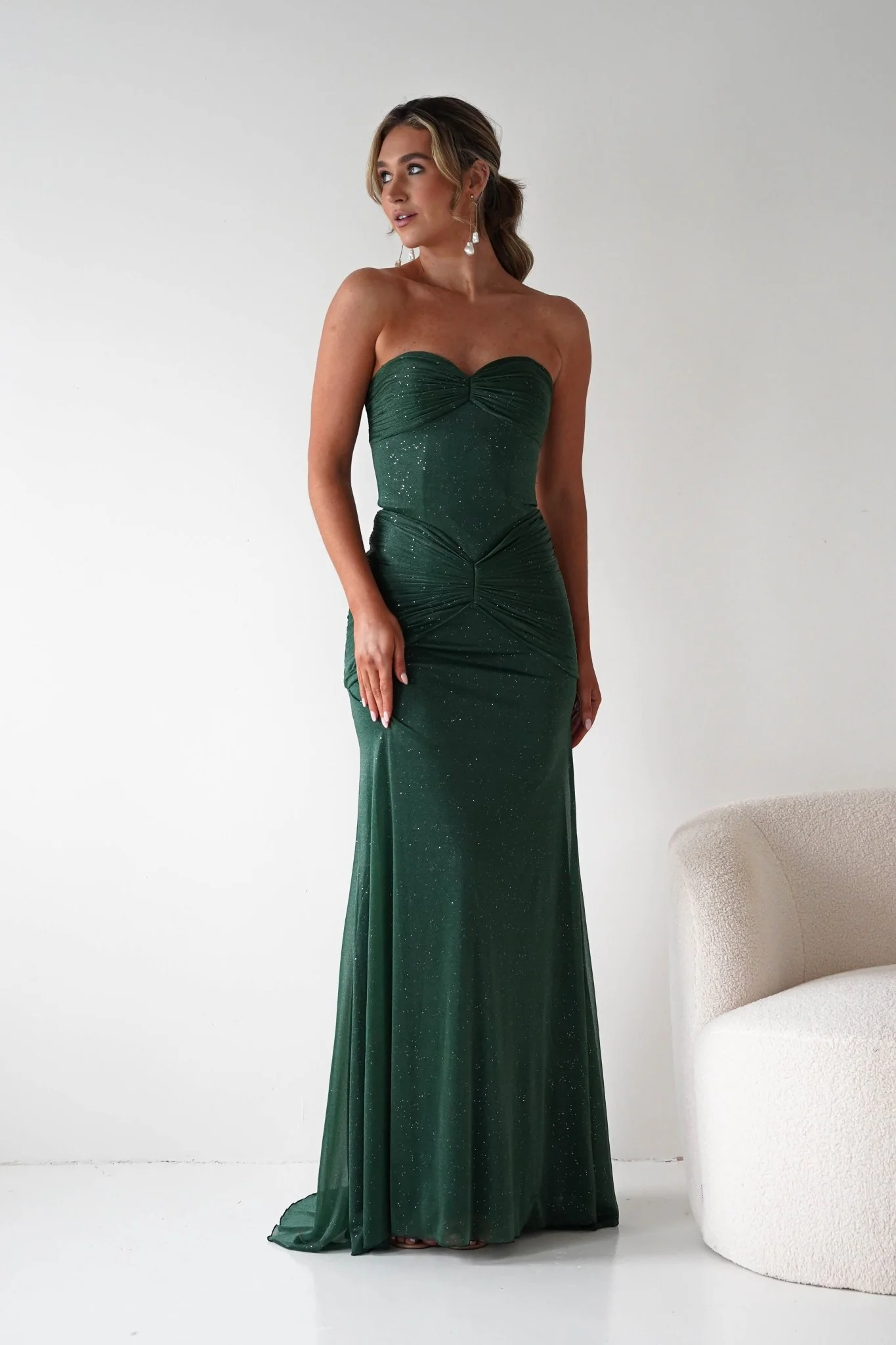 Nicola Strapless Glitter Gown | Green - Image 3