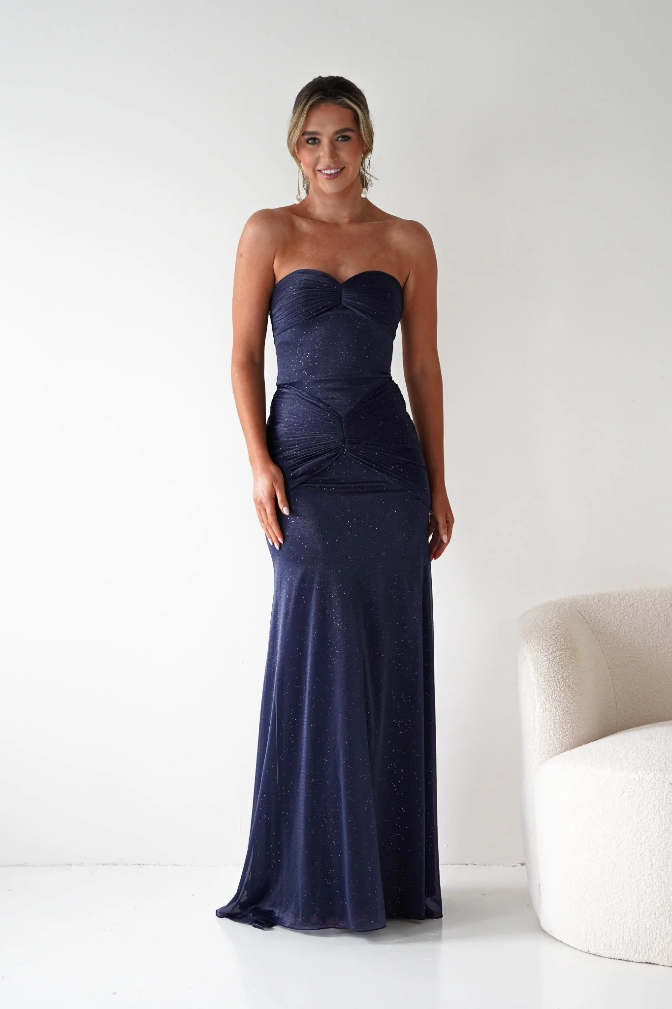 Nicola Strapless Glitter Gown | Navy - Image 3