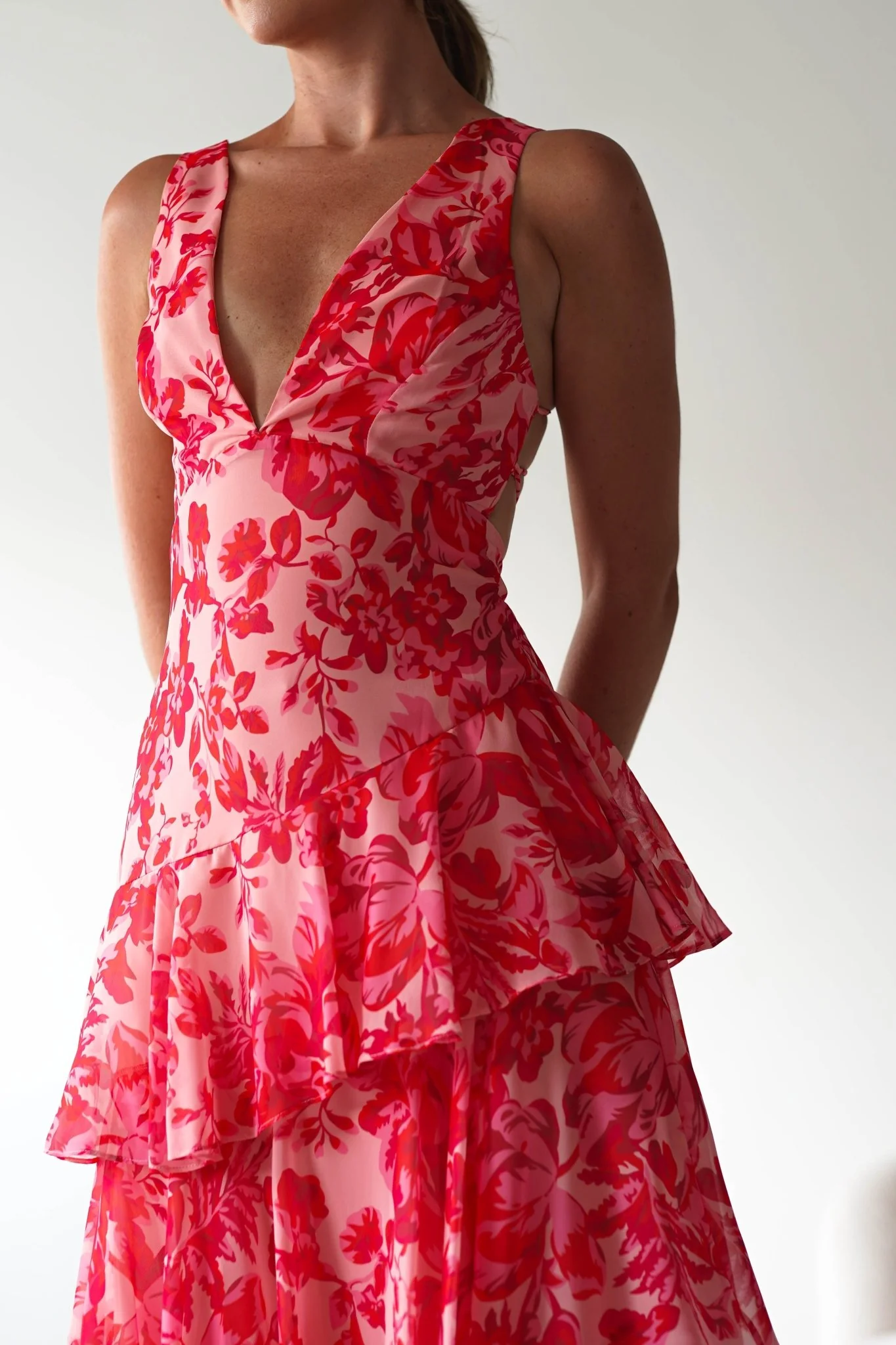 Nicolette Ruffle Maxi Dress | Red Print - Image 10