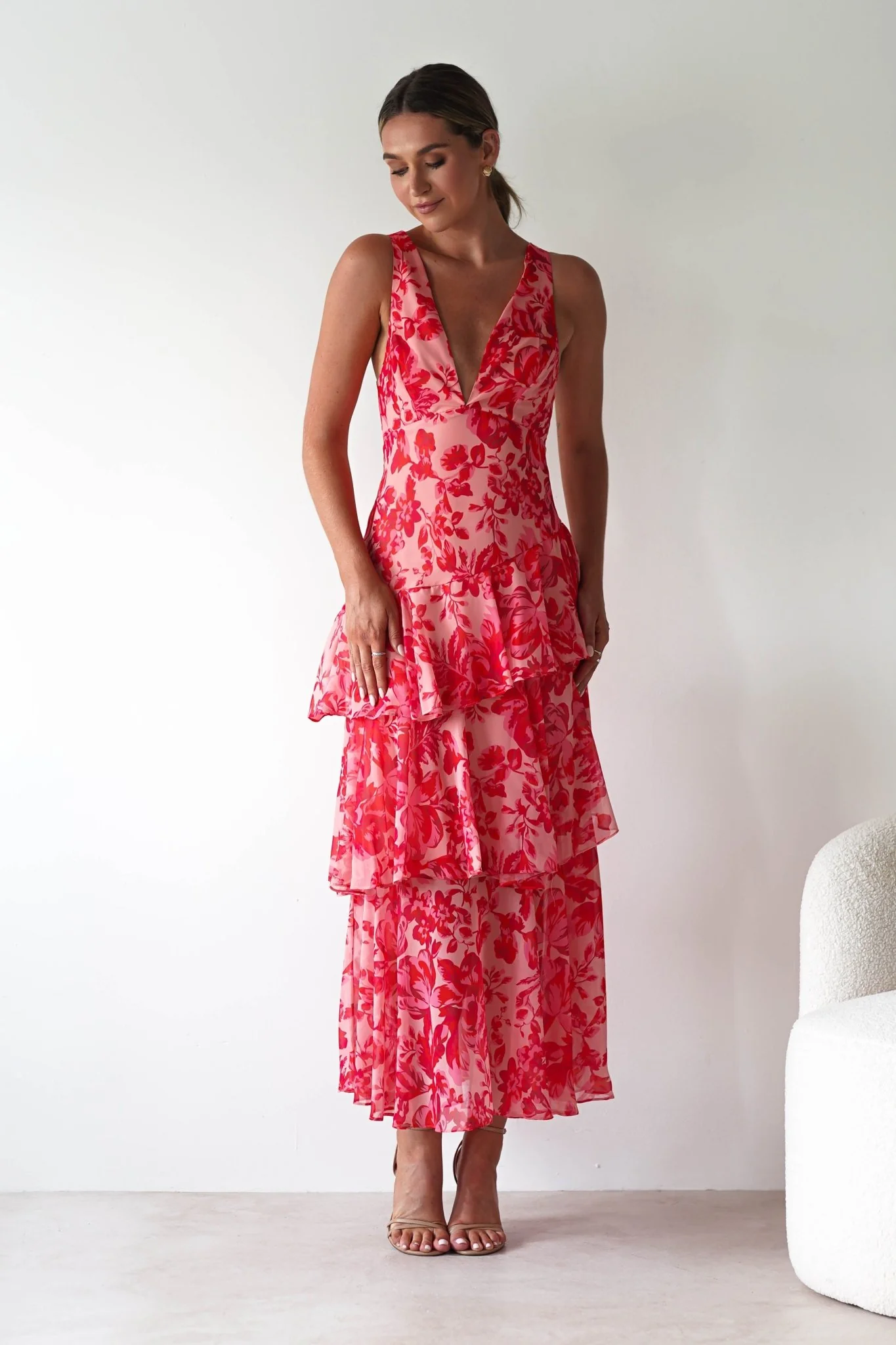 Nicolette Ruffle Maxi Dress | Red Print - Image 3