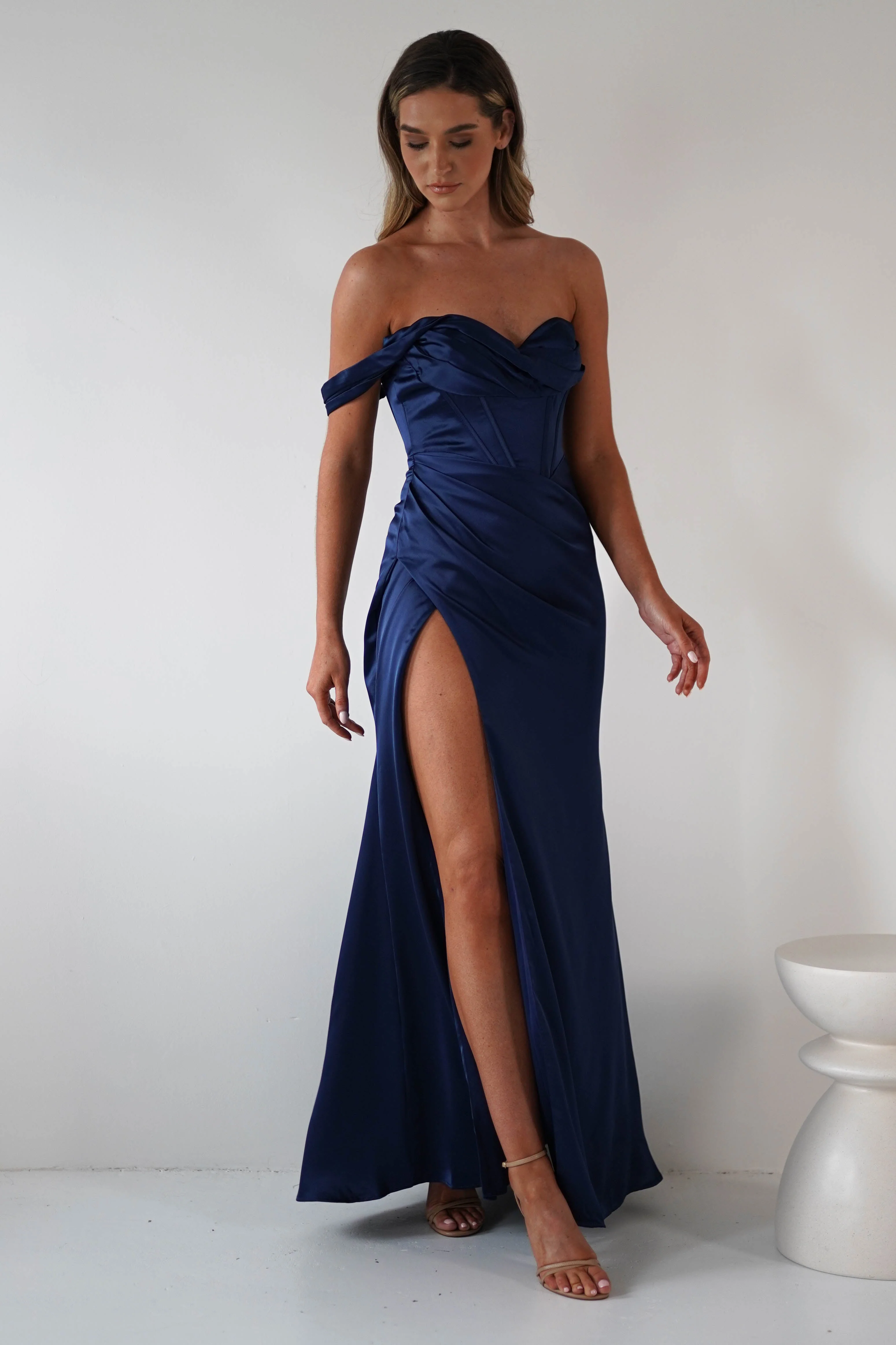 Nicolette Soft Satin Maxi Gown | Navy - Image 2