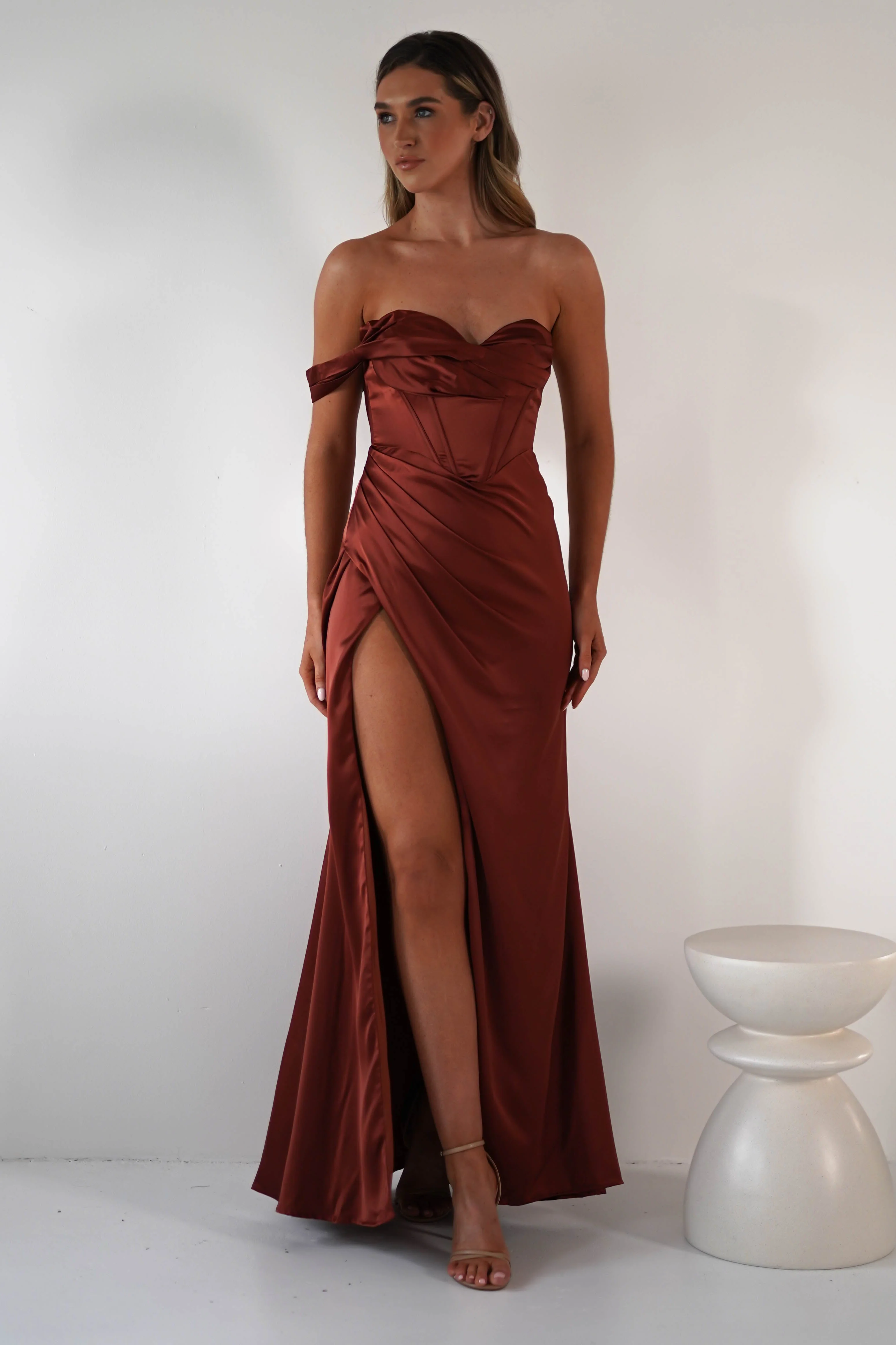 Nicolette Soft Satin Maxi Gown | Rust - Image 5
