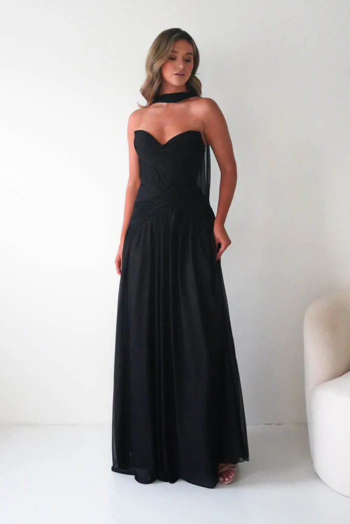 Nicolette Strapless Chiffon Maxi Gown | Black - Image 11