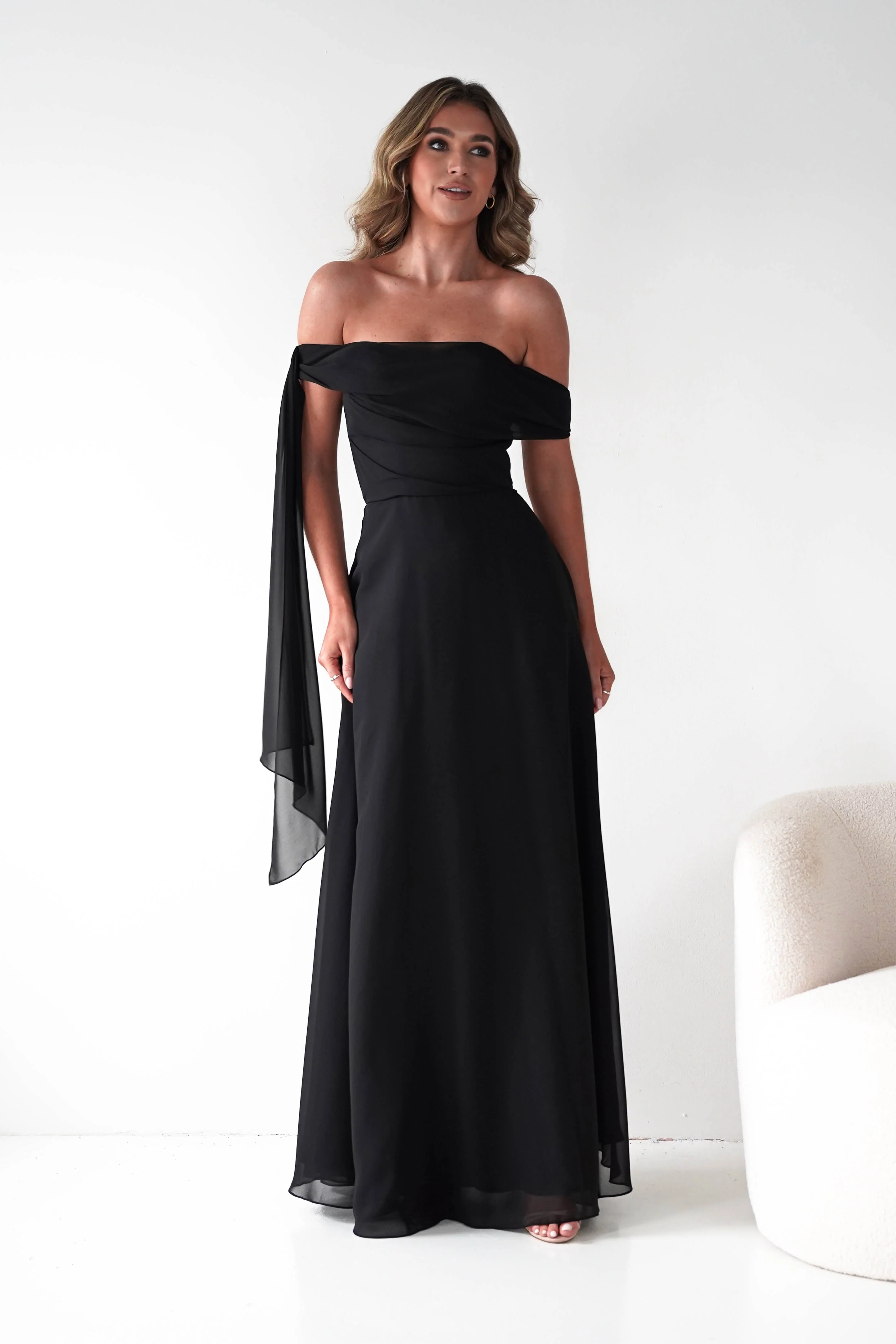 Ninette Off The Shoulder Chiffon Maxi Dress | Black - Image 10