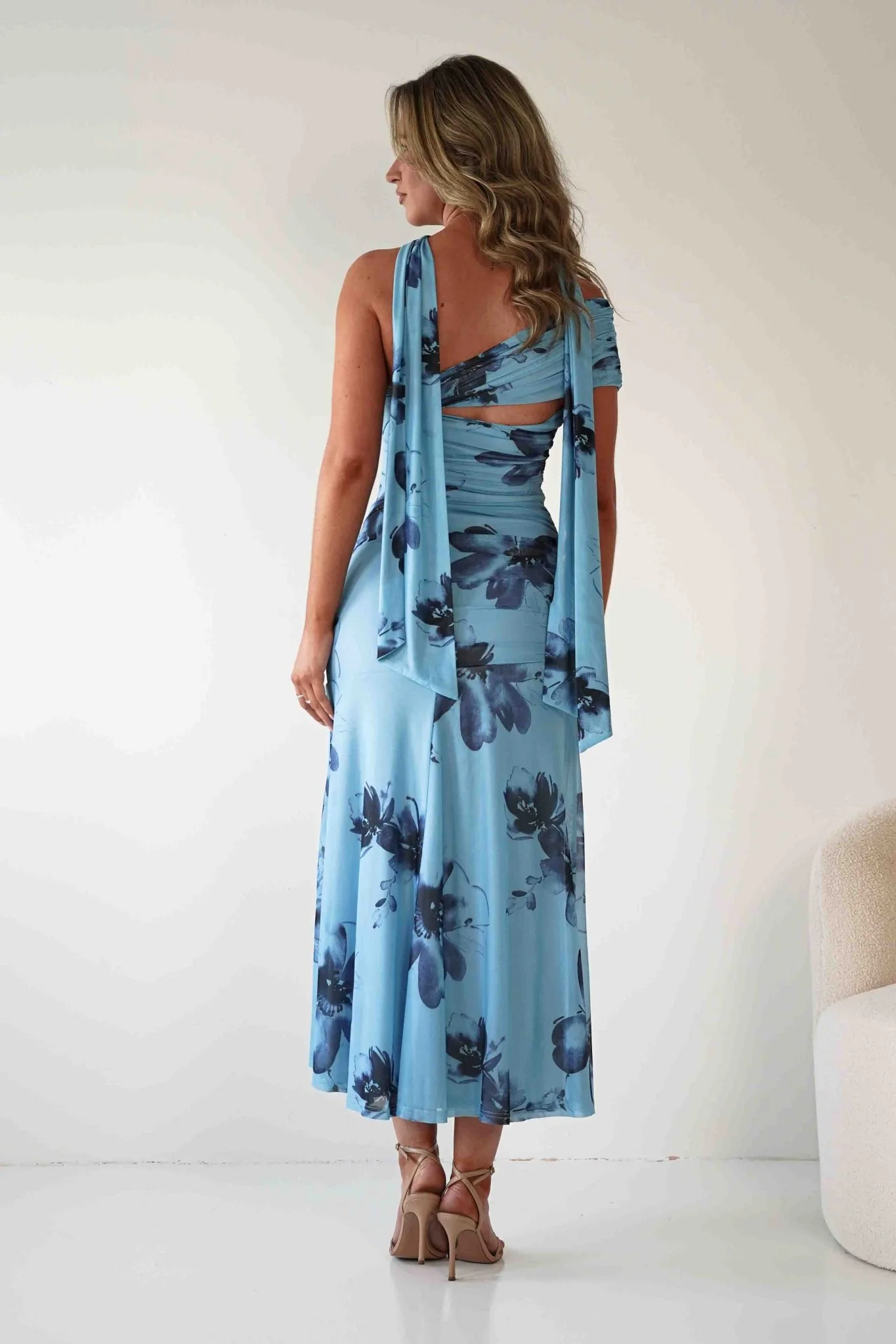 Noelani Floral Mesh Scarf Maxi Dress | Blue - Image 3