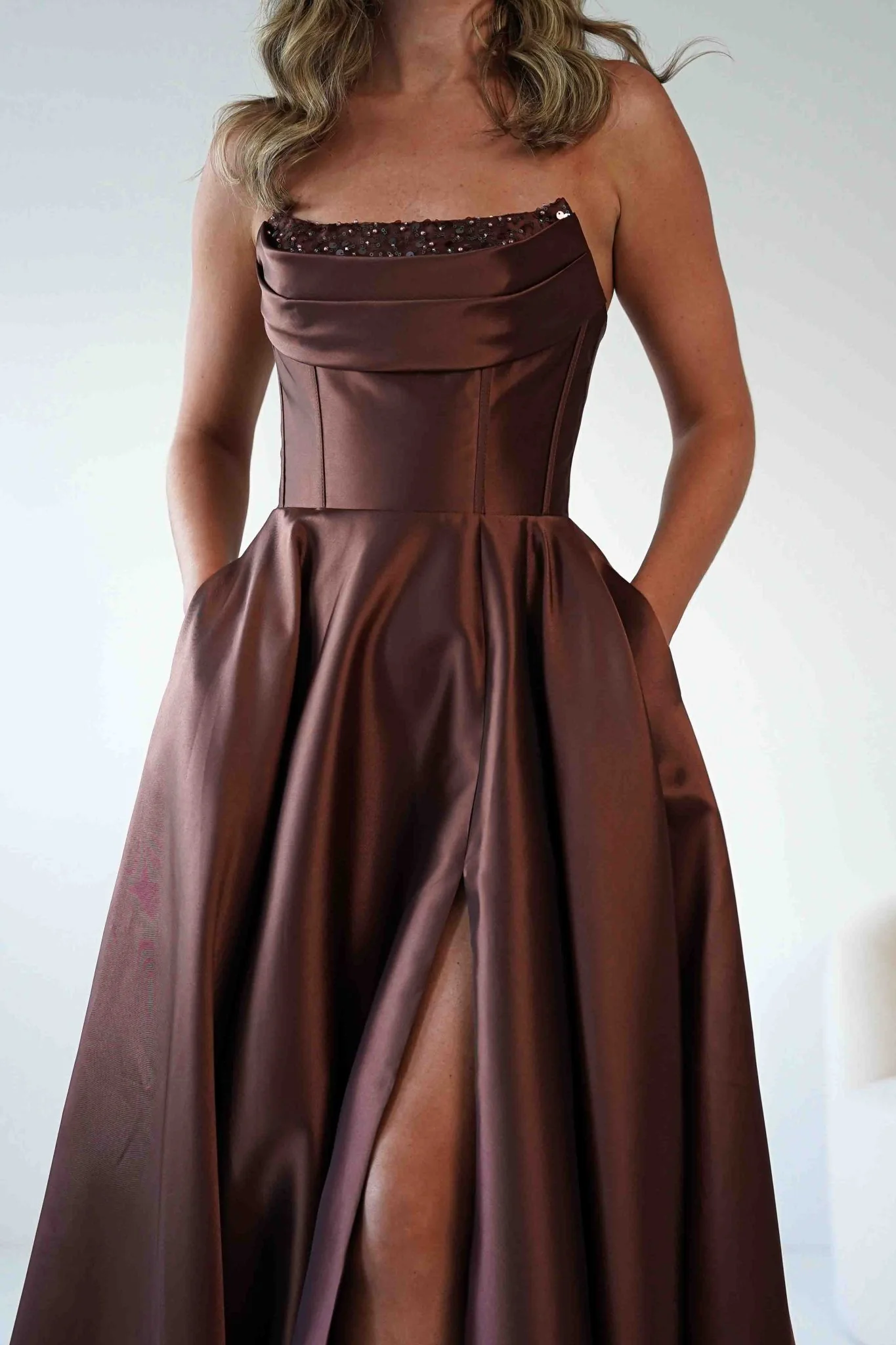 Pepper Strapless A-Line Maxi Gown | Brown - Image 7