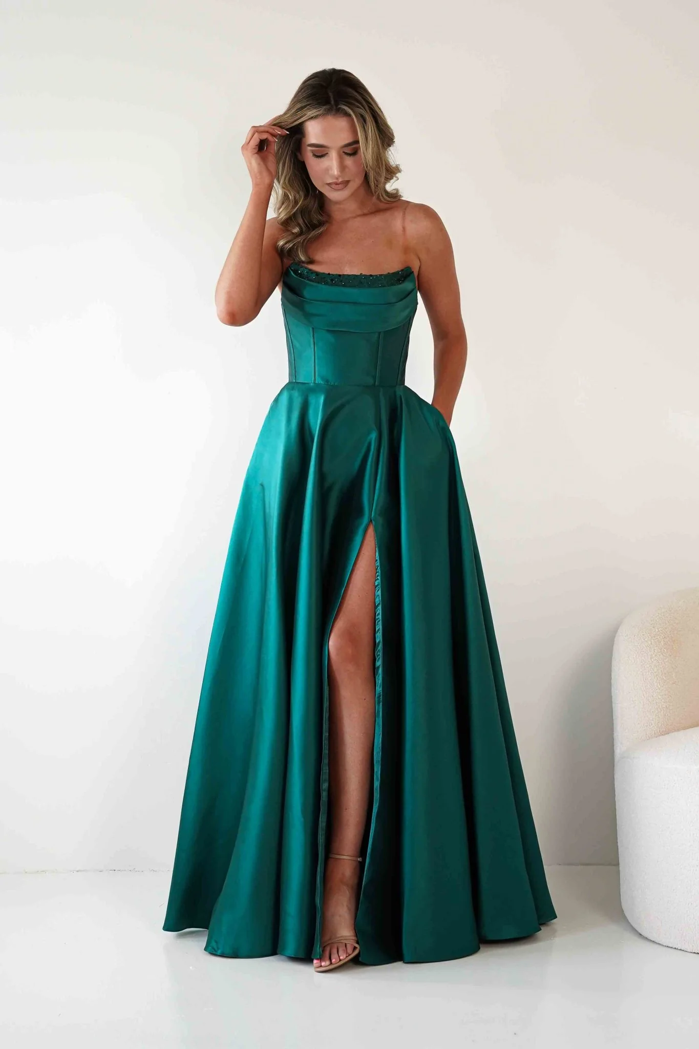 Pepper Strapless A-Line Maxi Gown | Emerald Green - Image 8