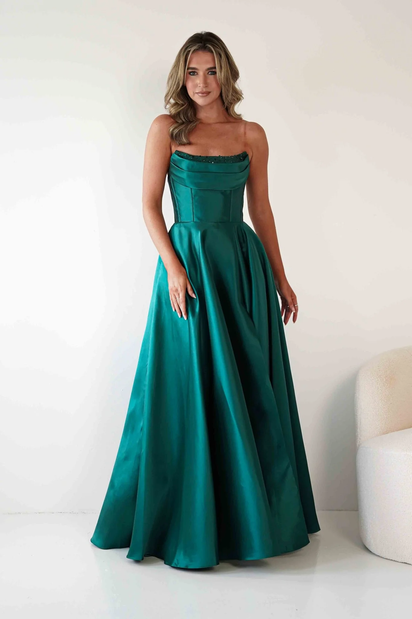 Pepper Strapless A-Line Maxi Gown | Emerald Green - Image 9