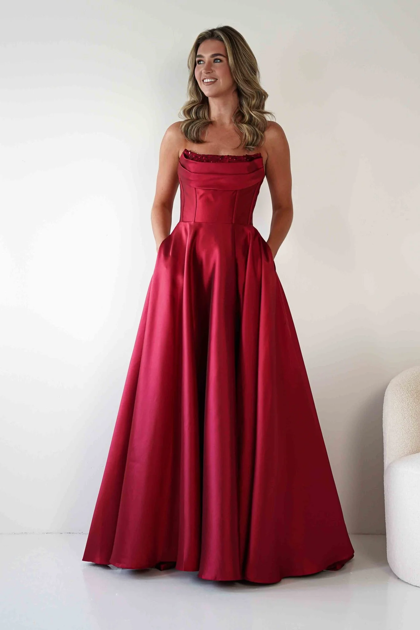 Pepper Strapless A-Line Maxi Gown | Red - Image 2